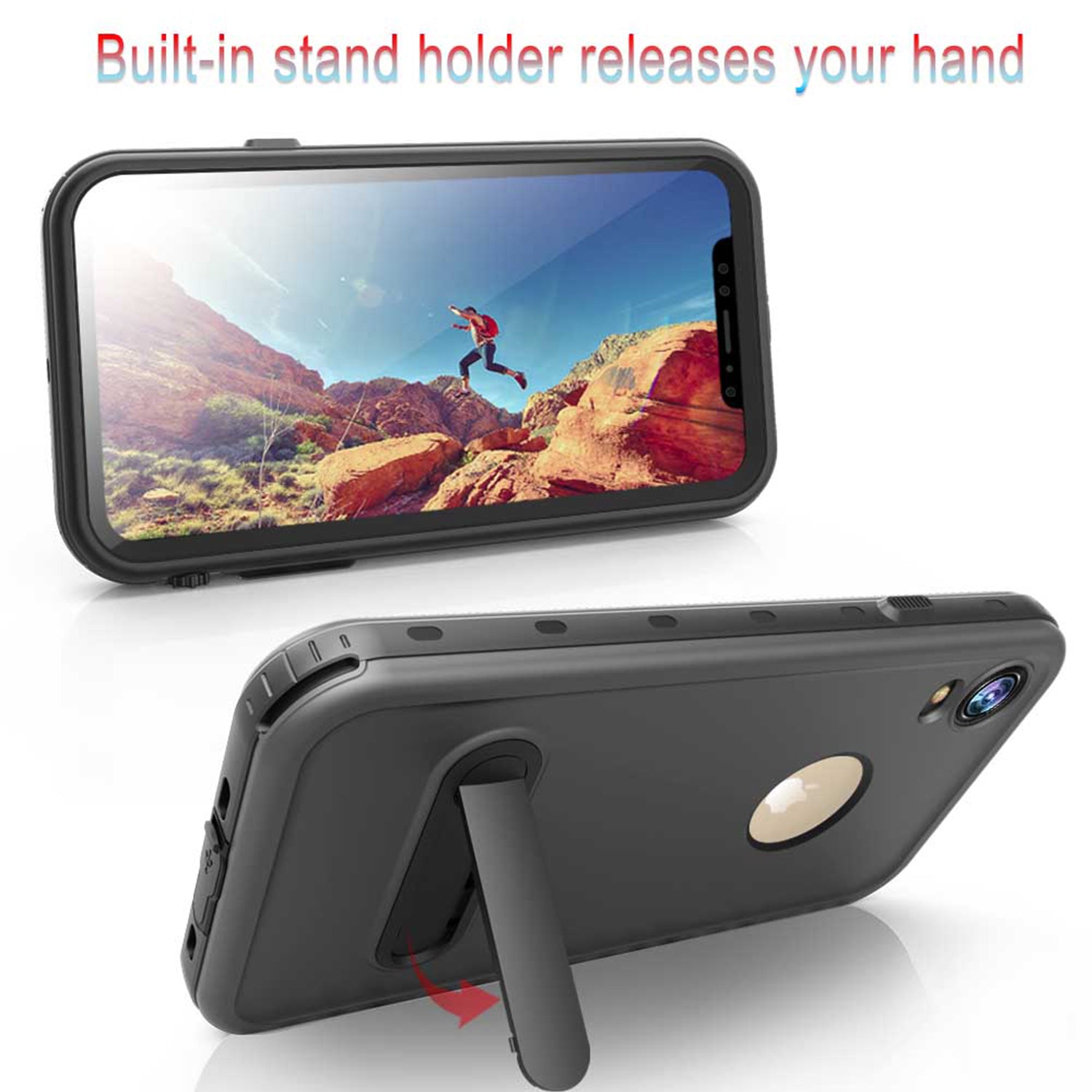 Apple iPhone XR (6.1") 360 Full Protective Waterproof Case with Built-in Screen Fingerprint Protector (Black)