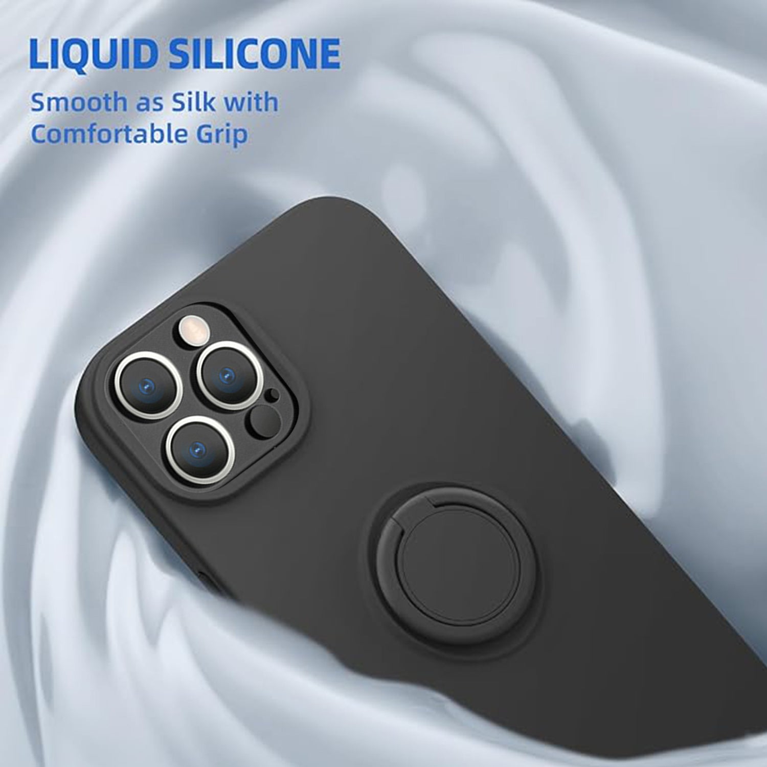 Soft Liquid Silicone Case With Stand Ring Holder For iPhone 13 Pro Max (6.7")