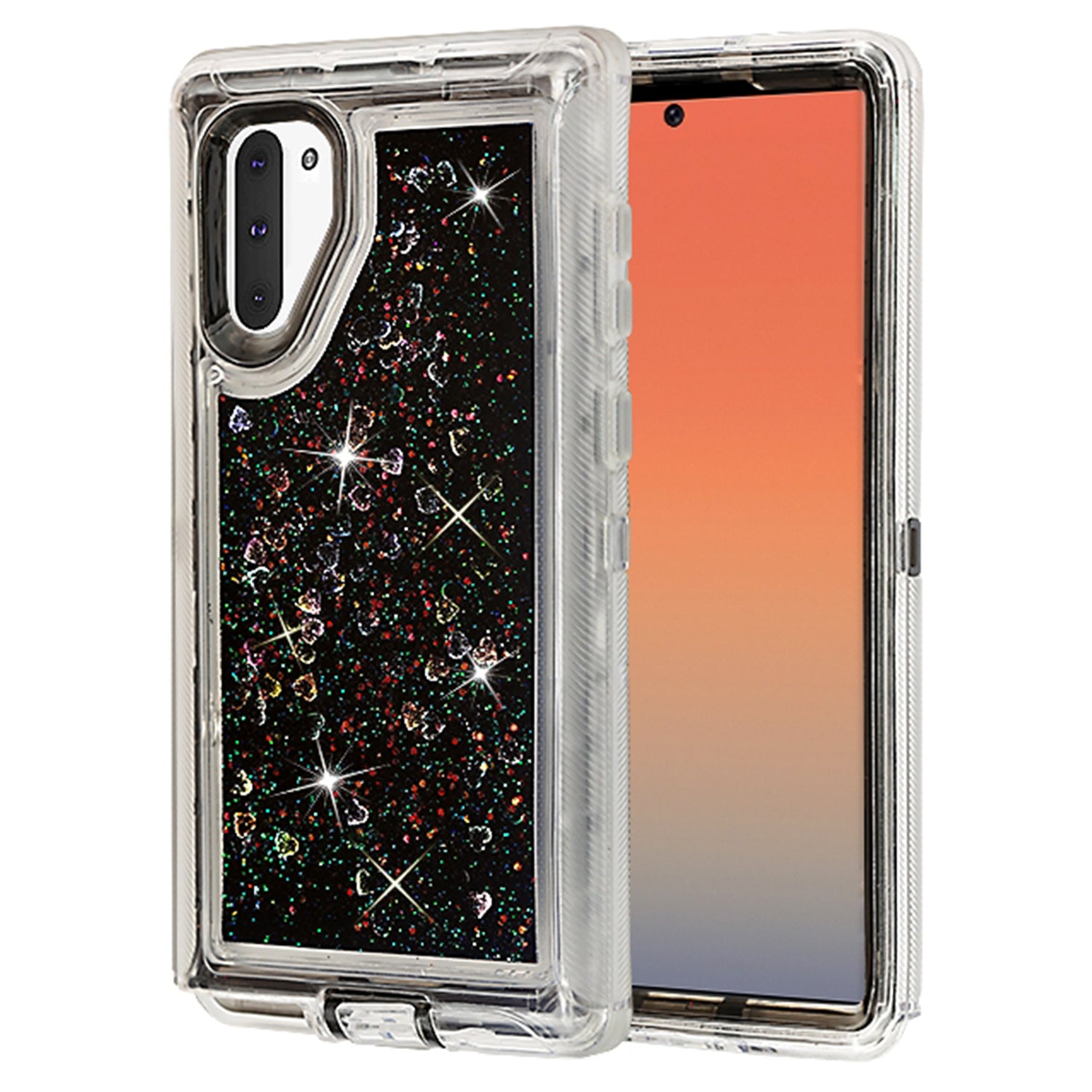 Transparent Floating Glitter Heavy Duty Case Compatible with Samsung Galaxy Note 10