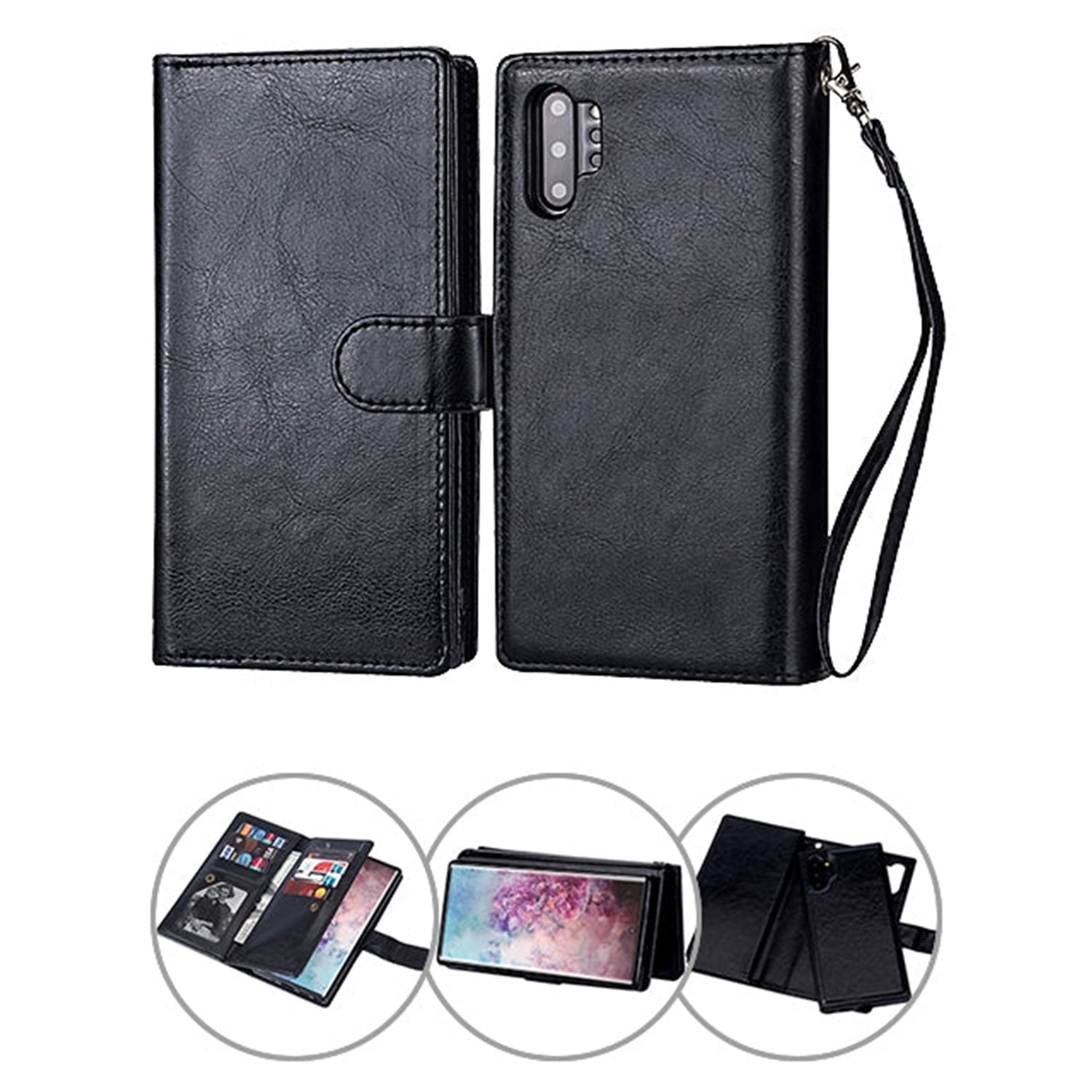 Samsung Galaxy Note 10 Plus 2 in 1 Leather Wallet Case With 9 Credit Card Slots and Removable Back Cover