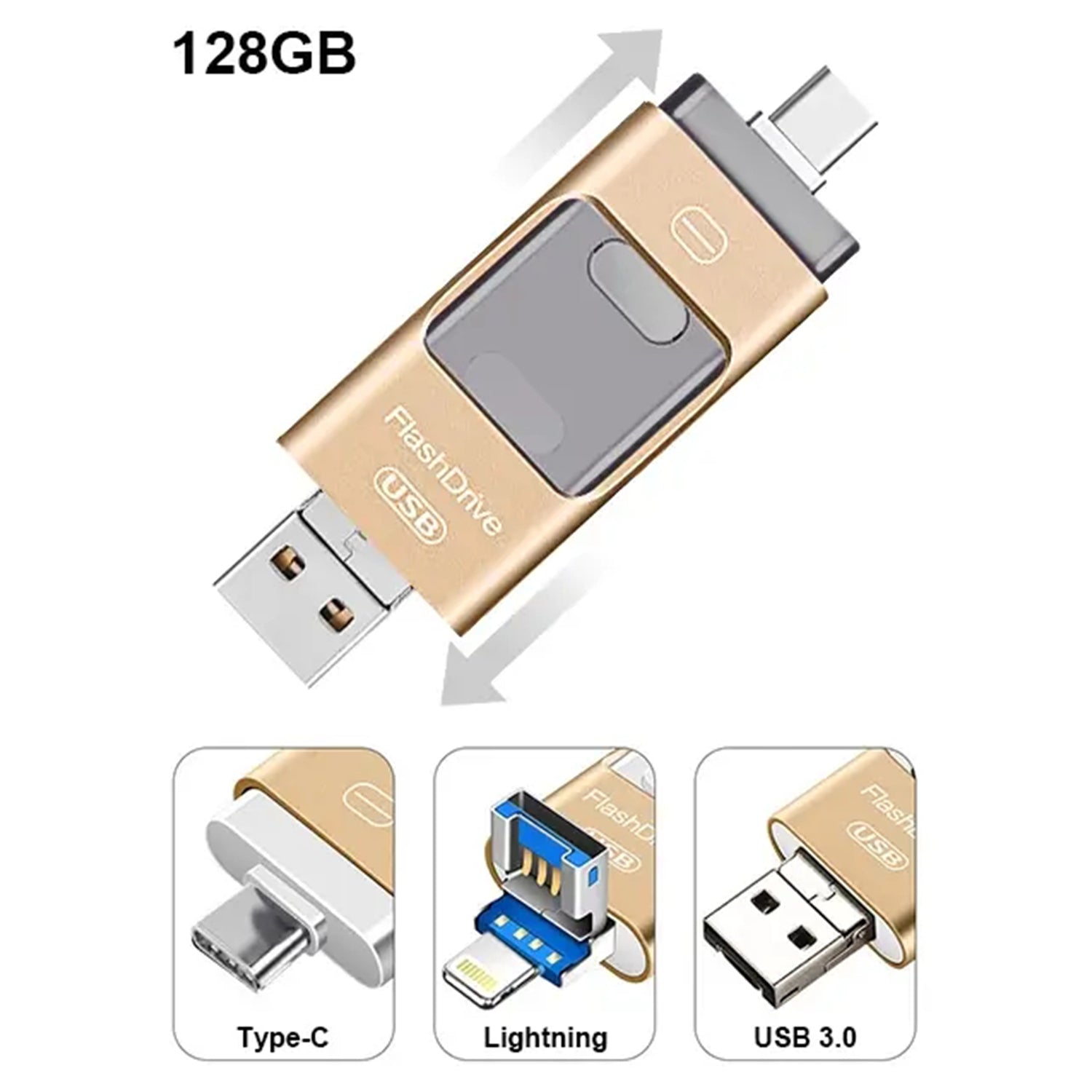 3 in1(Type C & Lightning & USB3.0) i Flash Drive for Apple iOS & Android & Computers (128GB)