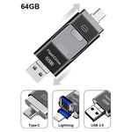 3 in1(Type C & Lightning & USB3.0) i Flash Drive for Apple iOS & Android & Computers (64GB)