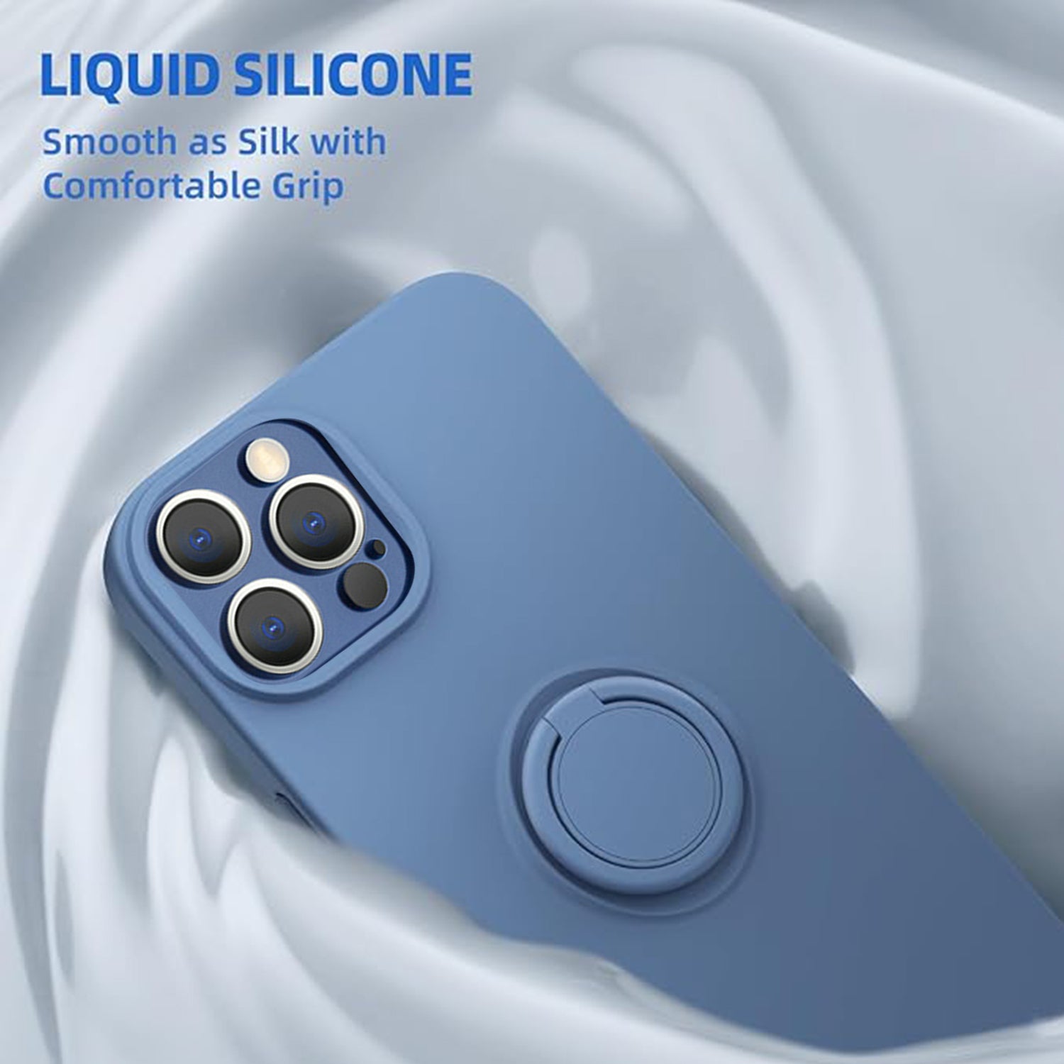 Soft Liquid Silicone Case With Stand Ring Holder For iPhone 13 Pro Max (6.7")