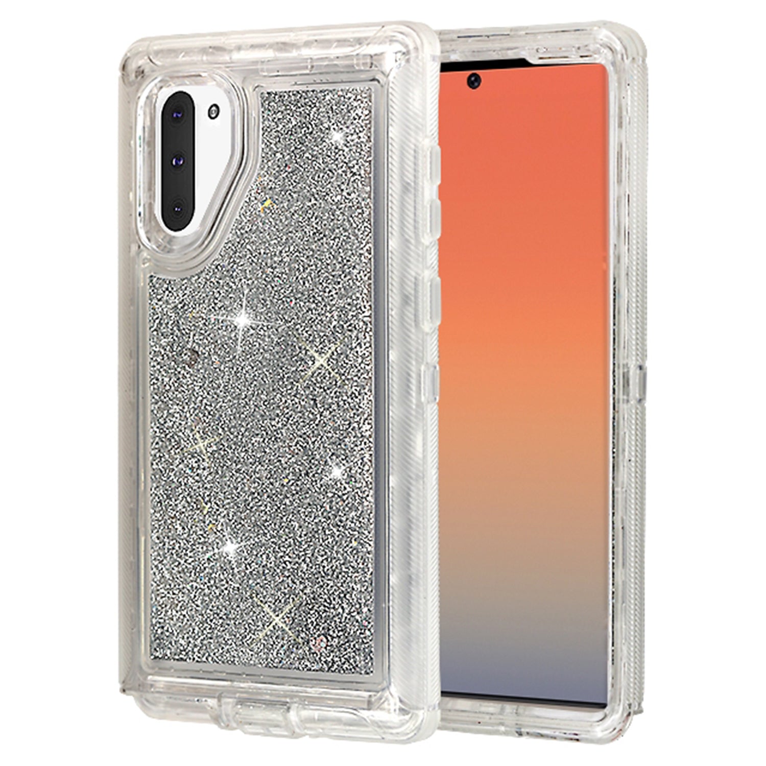 Transparent Floating Glitter Heavy Duty Case Compatible with Samsung Galaxy Note 10