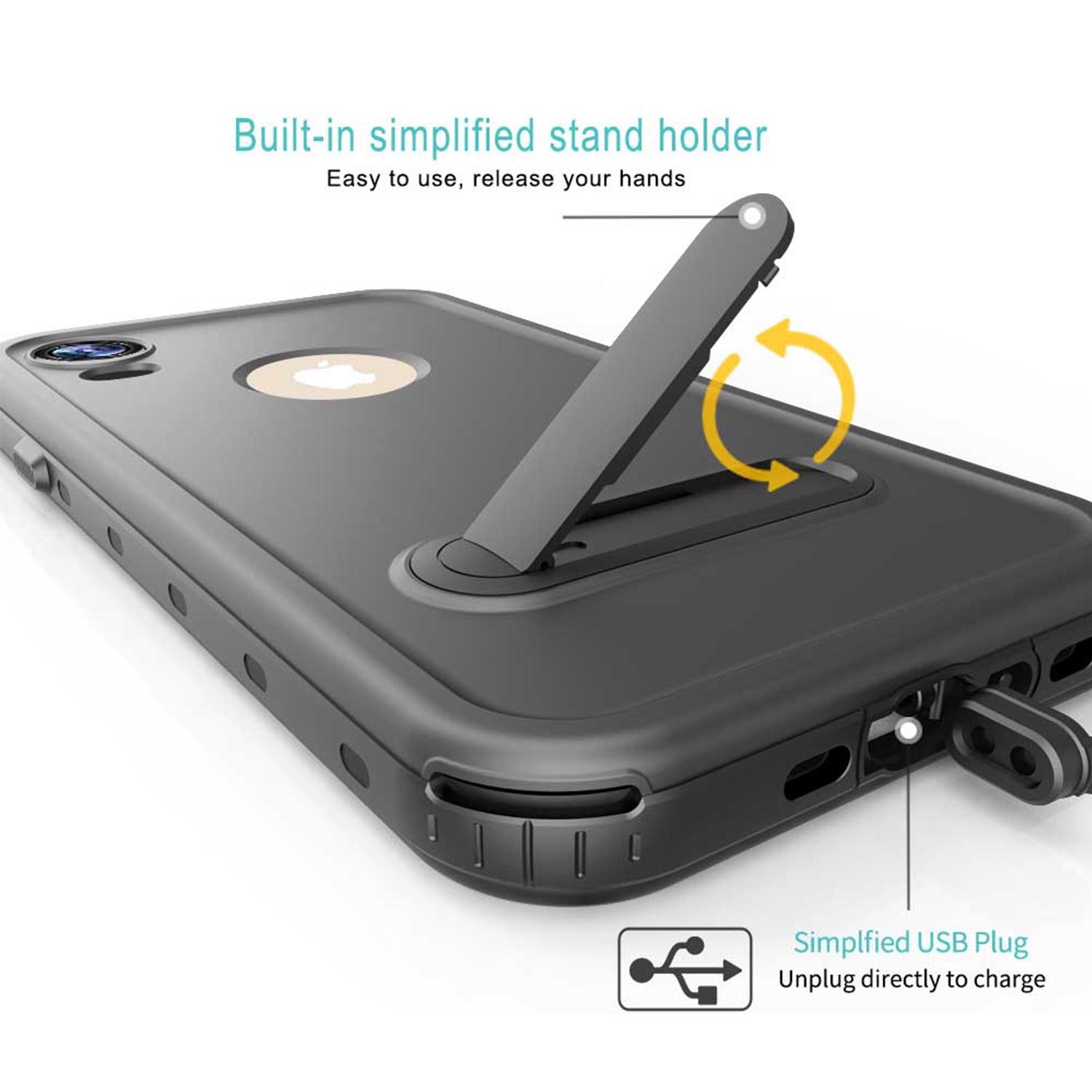 Apple iPhone XR (6.1") 360 Full Protective Waterproof Case with Built-in Screen Fingerprint Protector (Black)