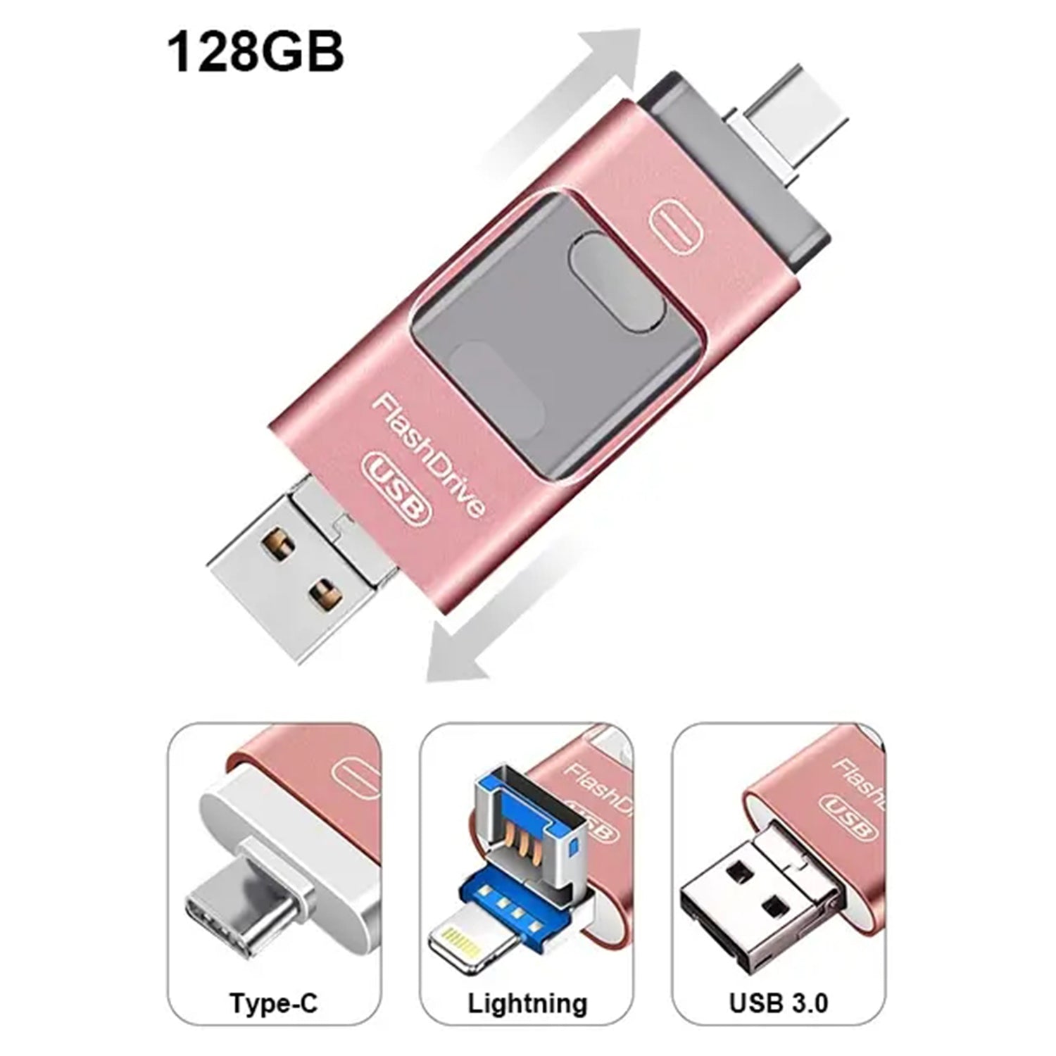 3 in1(Type C & Lightning & USB3.0) i Flash Drive for Apple iOS & Android & Computers (128GB)
