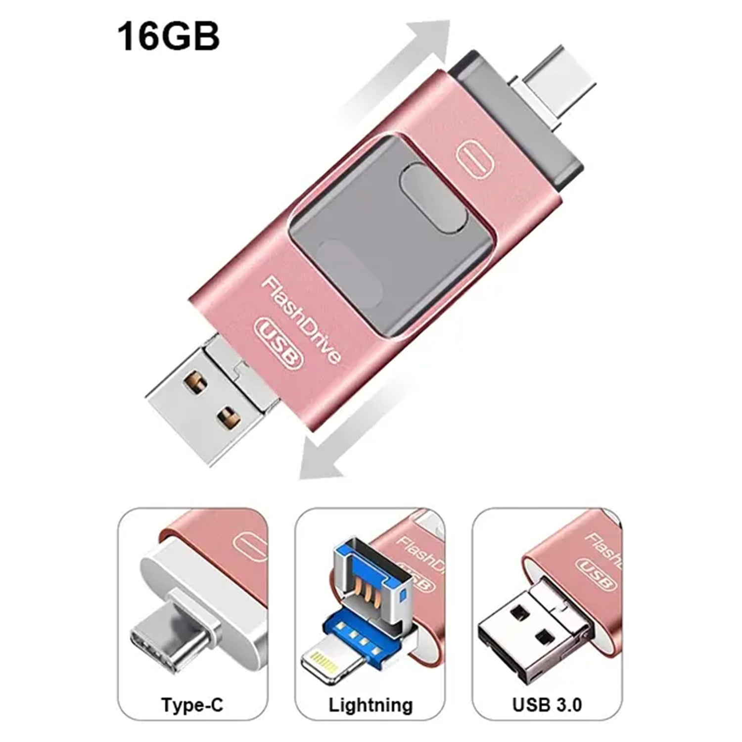 3 in1(Type C & Lightning & USB3.0) i Flash Drive for Apple iOS & Android & Computers (16GB)