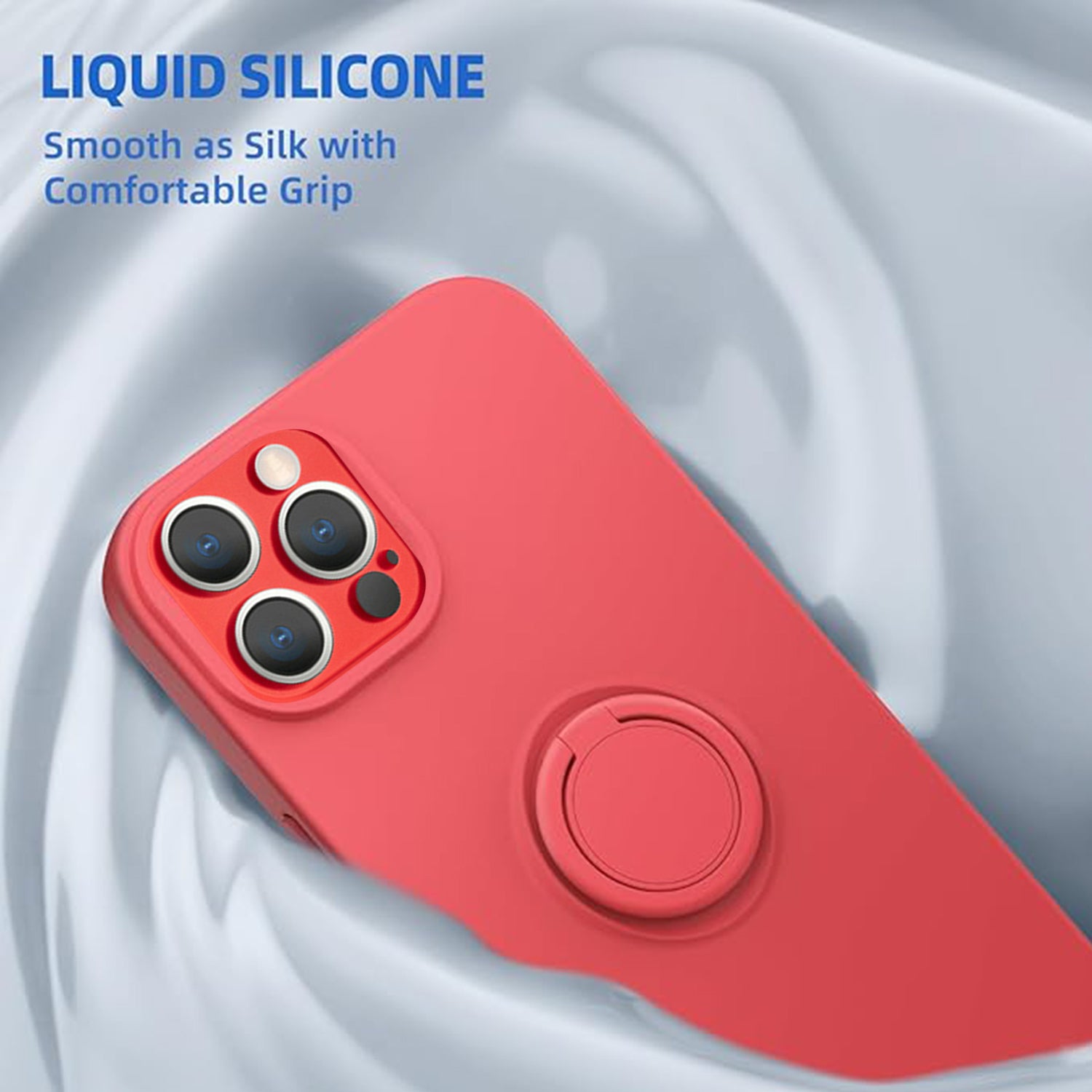 Soft Liquid Silicone Case With Stand Ring Holder For iPhone 13 Pro Max (6.7")
