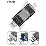 3 in1(Type C & Lightning & USB3.0) i Flash Drive for Apple iOS & Android & Computers (256GB)