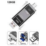 3 in1(Type C & Lightning & USB3.0) i Flash Drive for Apple iOS & Android & Computers (128GB)