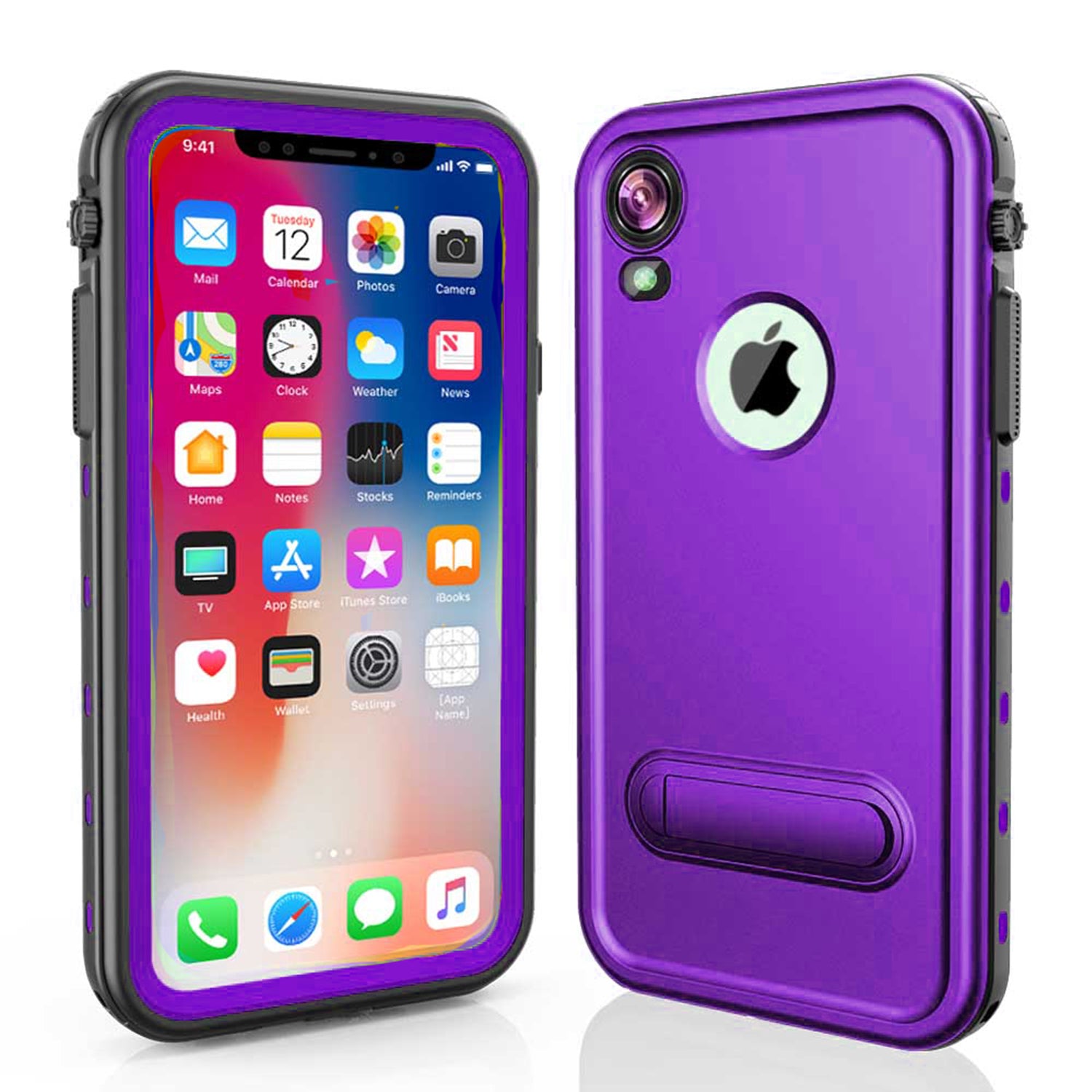 Apple iPhone XR (6.1") 360 Full Protective Waterproof Case with Built-in Screen Fingerprint Protector (Black)
