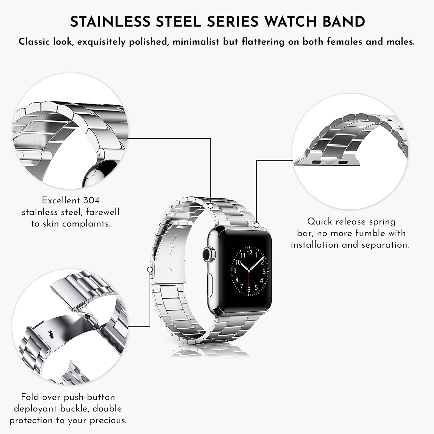 38/40 mm Stainless Steel Wristband with Butterfly Buckle for i-Watch Series 4/3/2/1 - Rose Gold