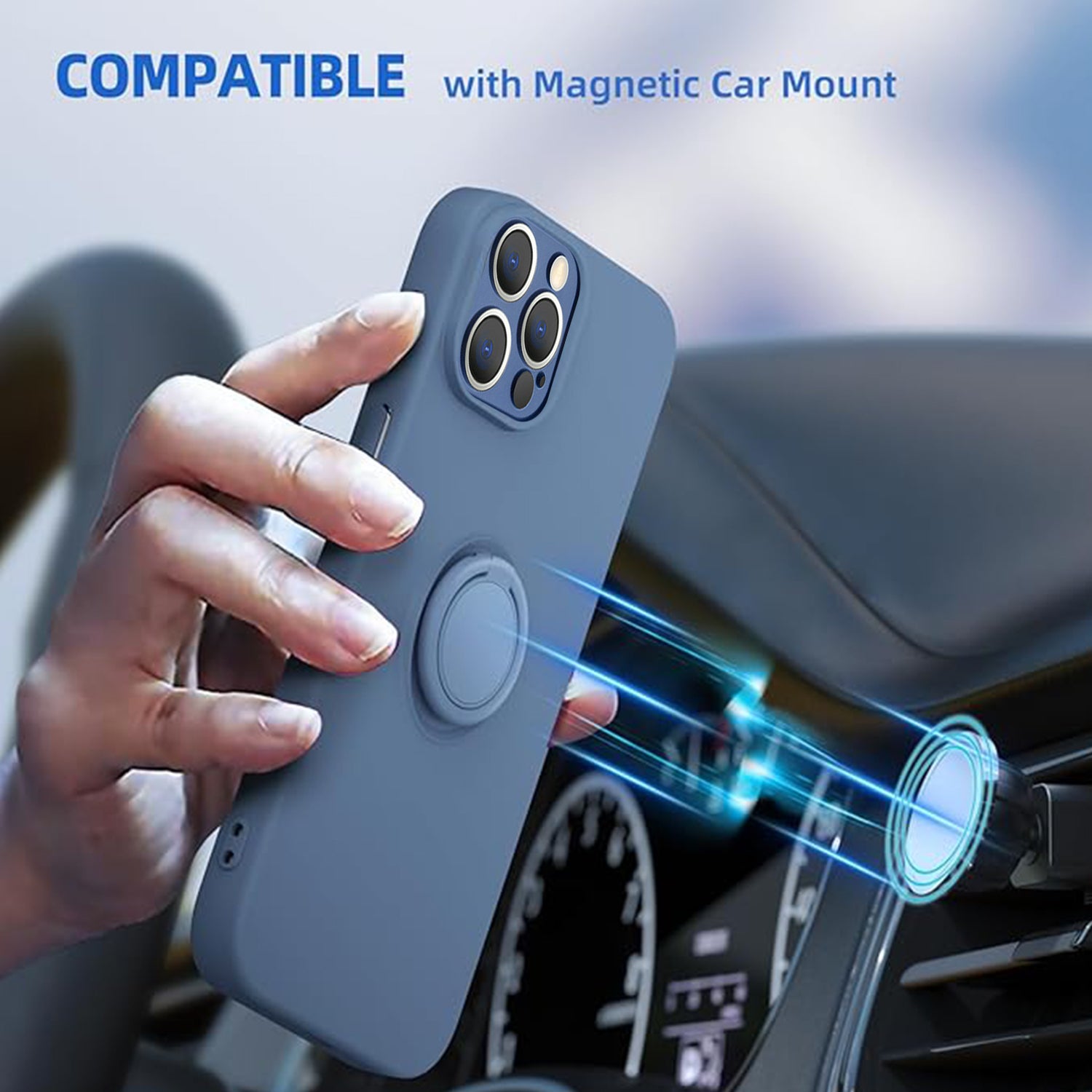 Soft Liquid Silicone Case With Stand Ring Holder For iPhone 13 Pro Max (6.7")
