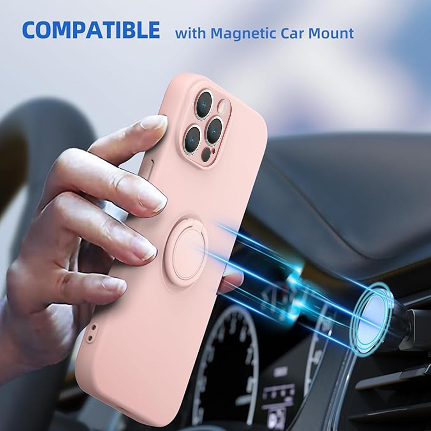 Soft Liquid Silicone Case With Stand Ring Holder For iPhone 13 Pro Max (6.7")