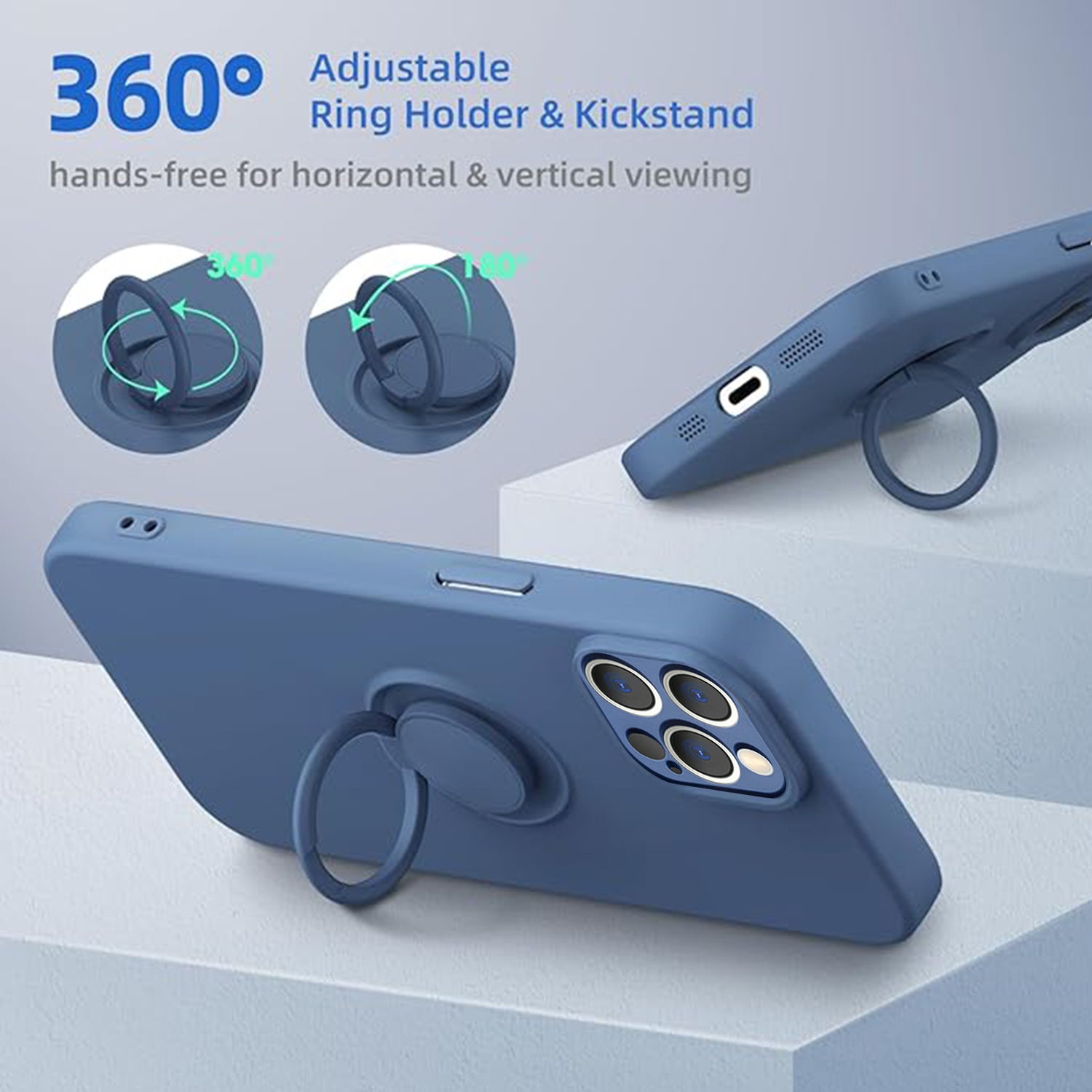 Soft Liquid Silicone Case With Stand Ring Holder For iPhone 13 Pro Max (6.7")