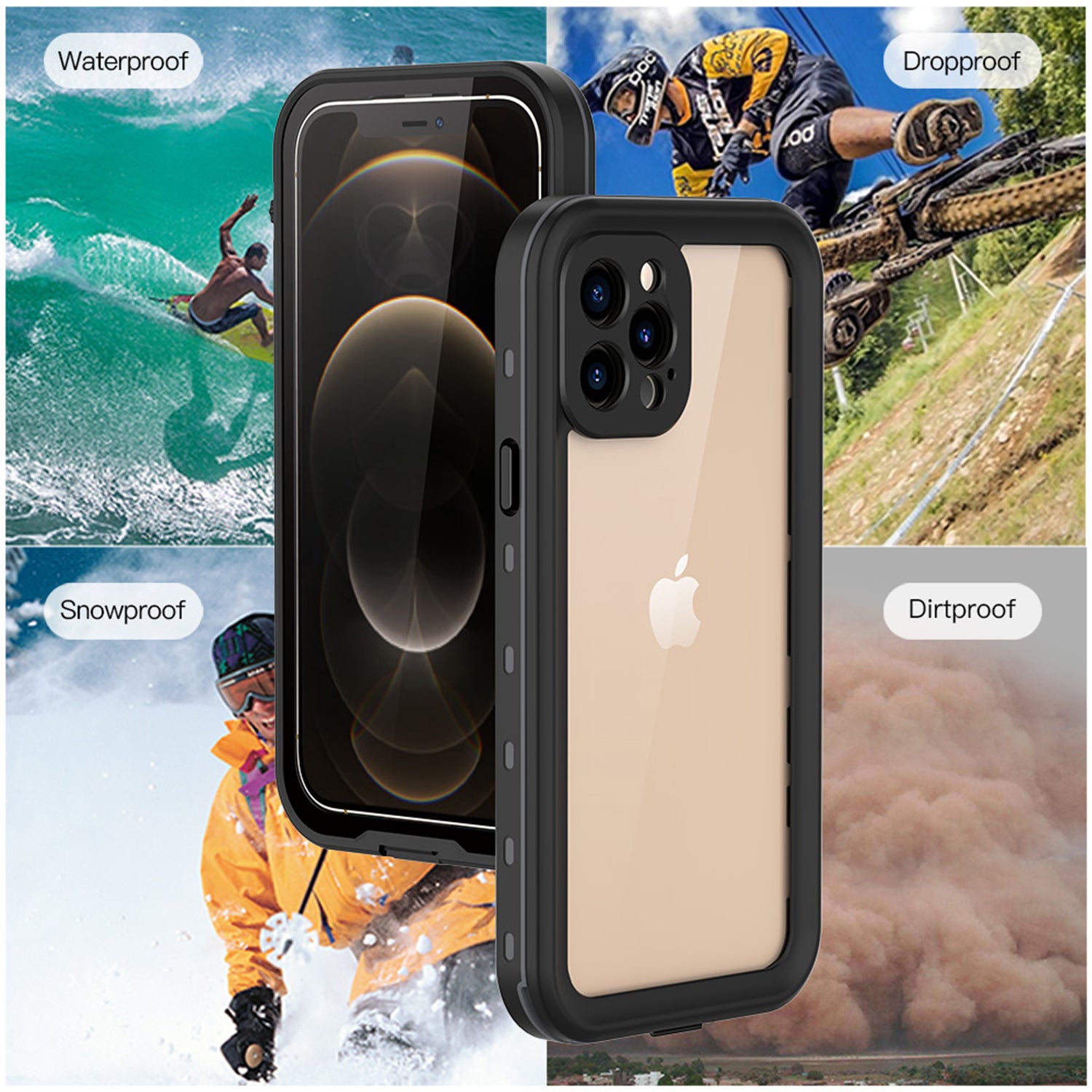 Apple iPhone 12 Pro (6.1") 360 Full Protective Waterproof Case with Built-in Screen Fingerprint Protector (White)