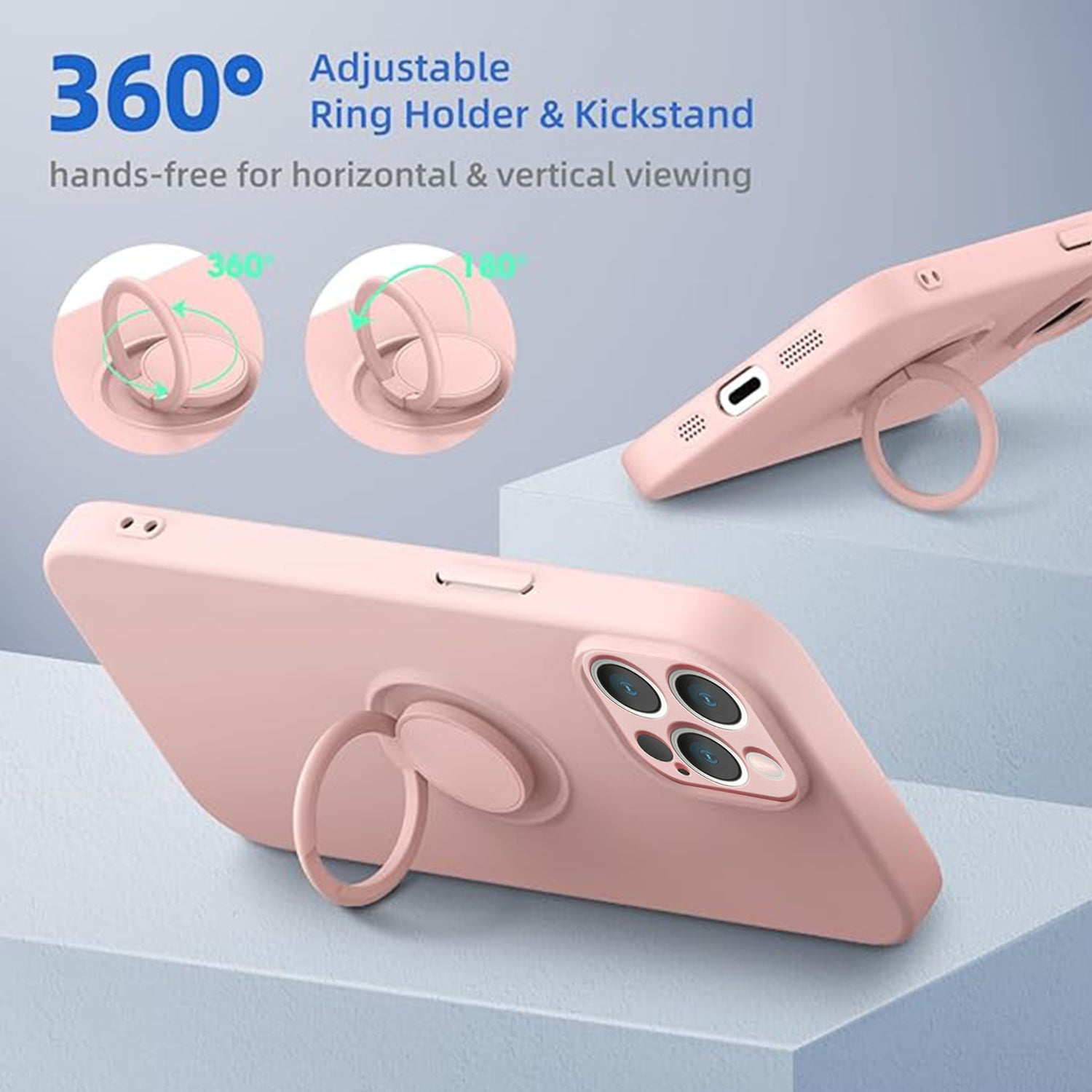 Soft Liquid Silicone Case With Stand Ring Holder For iPhone 13 Pro Max (6.7")