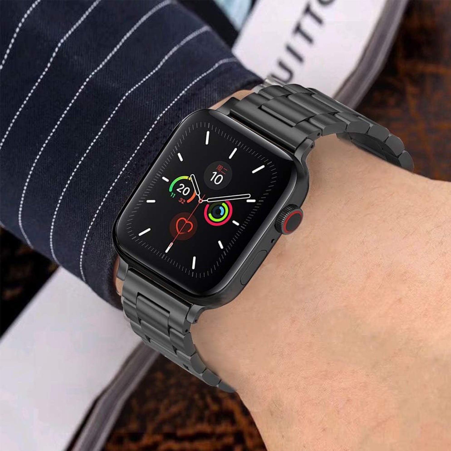 42/44 mm Stainless Steel Wristband with Butterfly Buckle for i-Watch Series 4/3/2/1