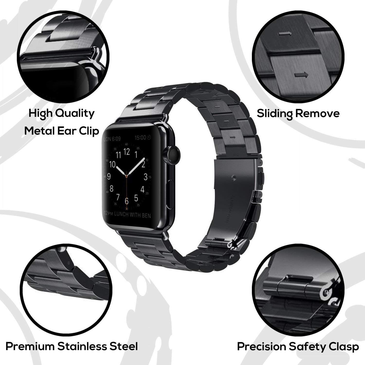 42/44 mm Stainless Steel Wristband with Butterfly Buckle for i-Watch Series 4/3/2/1