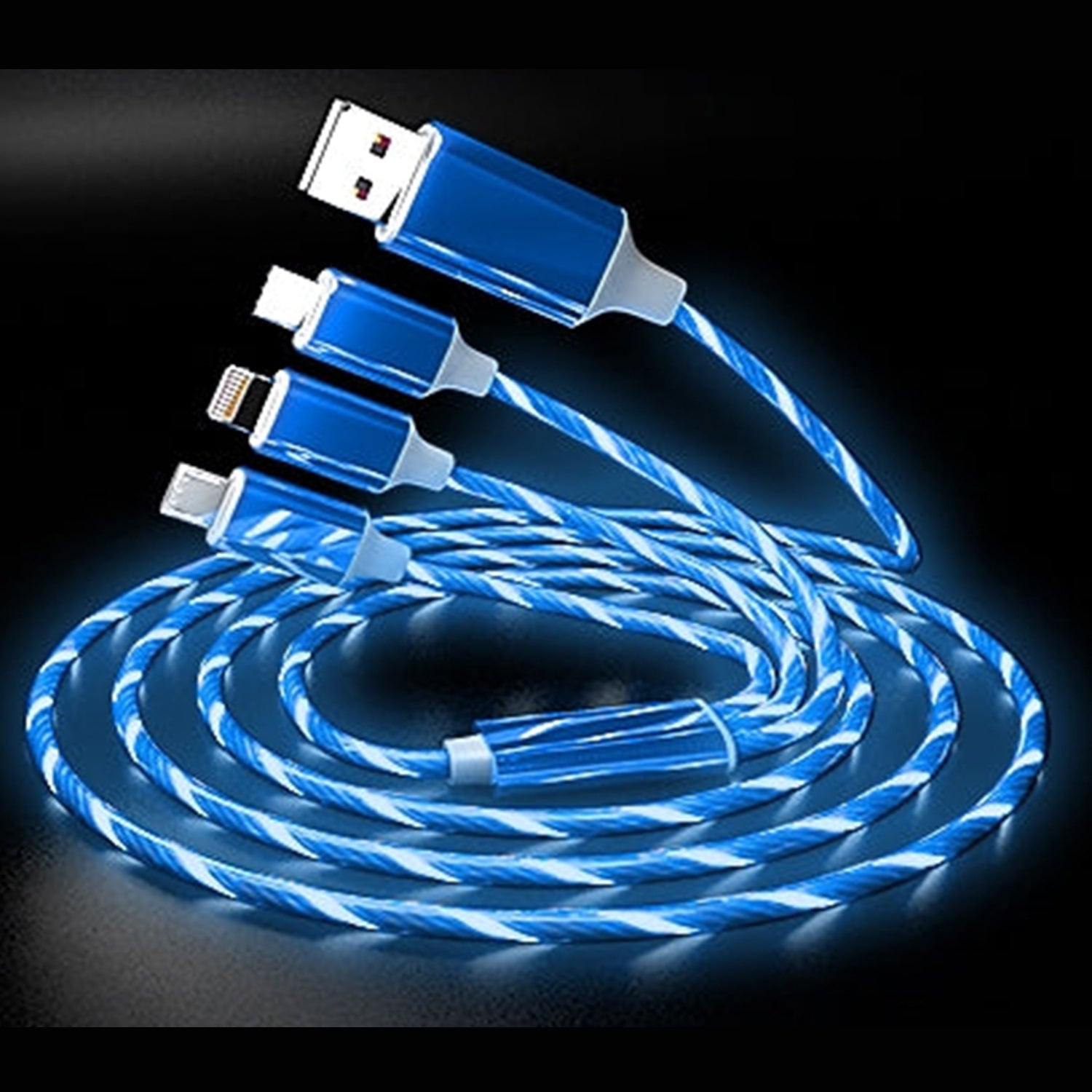 3in1 (Lightning& Type C& Micro) LED Flow Luminous Charging Cable for iPhone& Android Devices