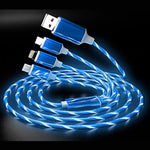 3in1 (Lightning& Type C& Micro) LED Flow Luminous Charging Cable for iPhone& Android Devices