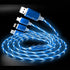 3in1 (Lightning& Type C& Micro) LED Flow Luminous Charging Cable for iPhone& Android Devices