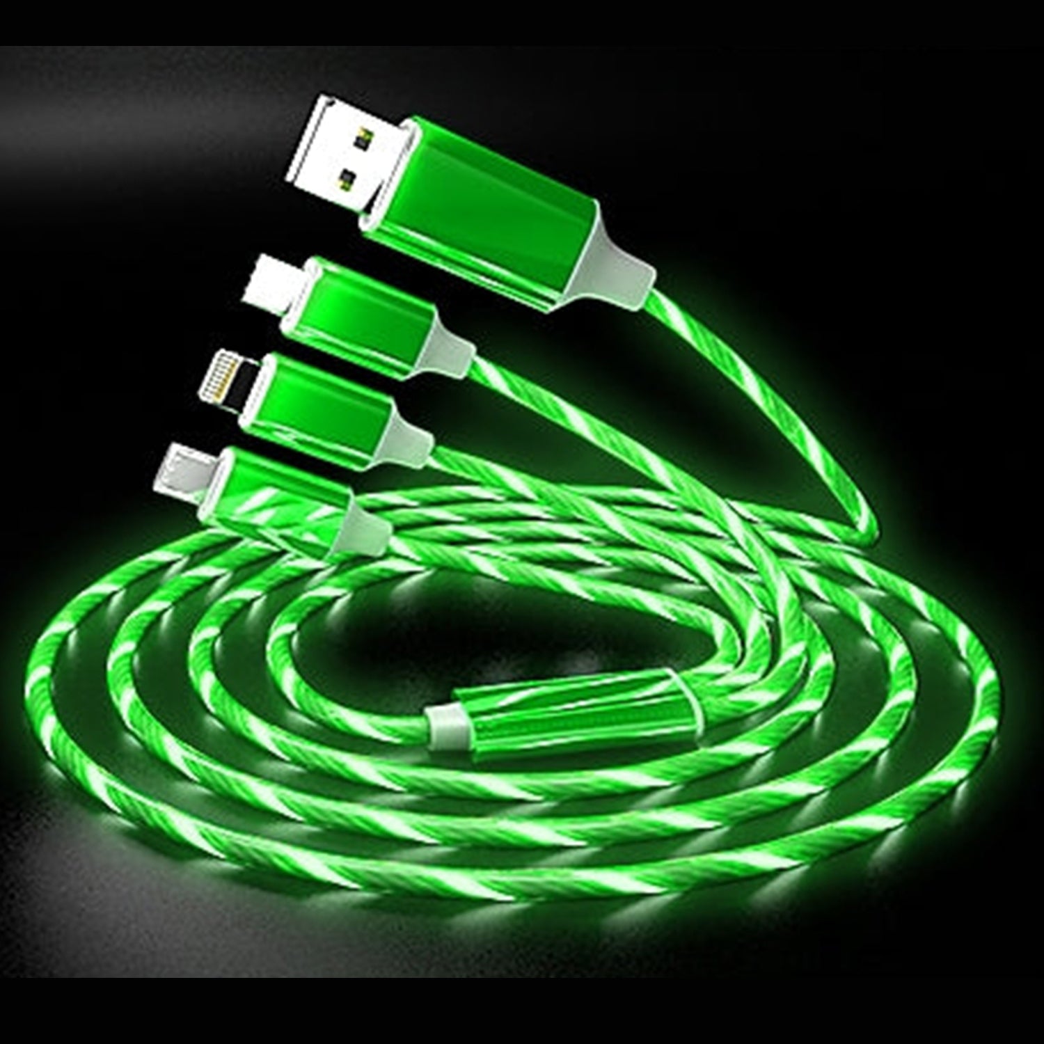 3in1 (Lightning& Type C& Micro) LED Flow Luminous Charging Cable for iPhone& Android Devices