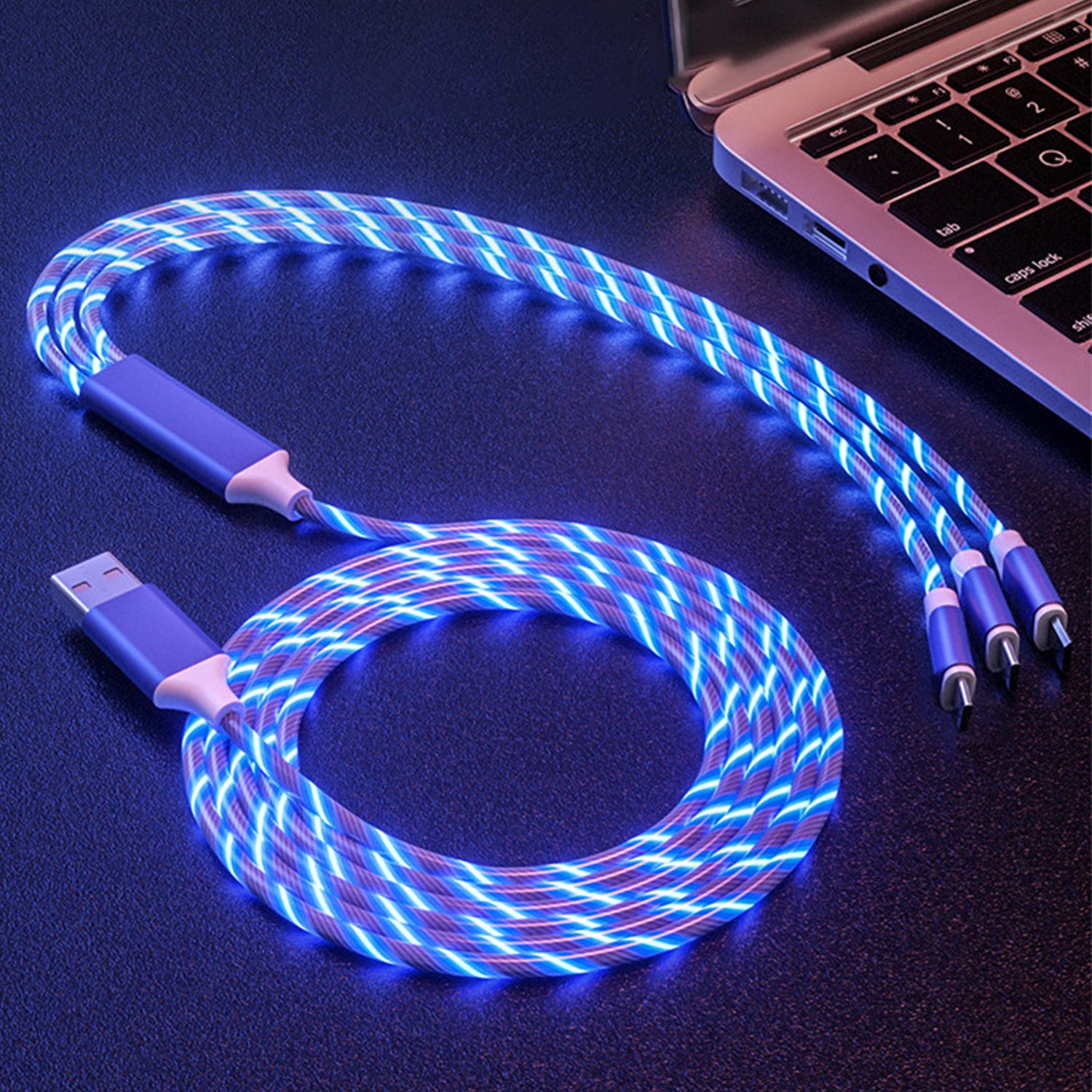 3in1 (Lightning& Type C& Micro) LED Flow Luminous Charging Cable for iPhone& Android Devices