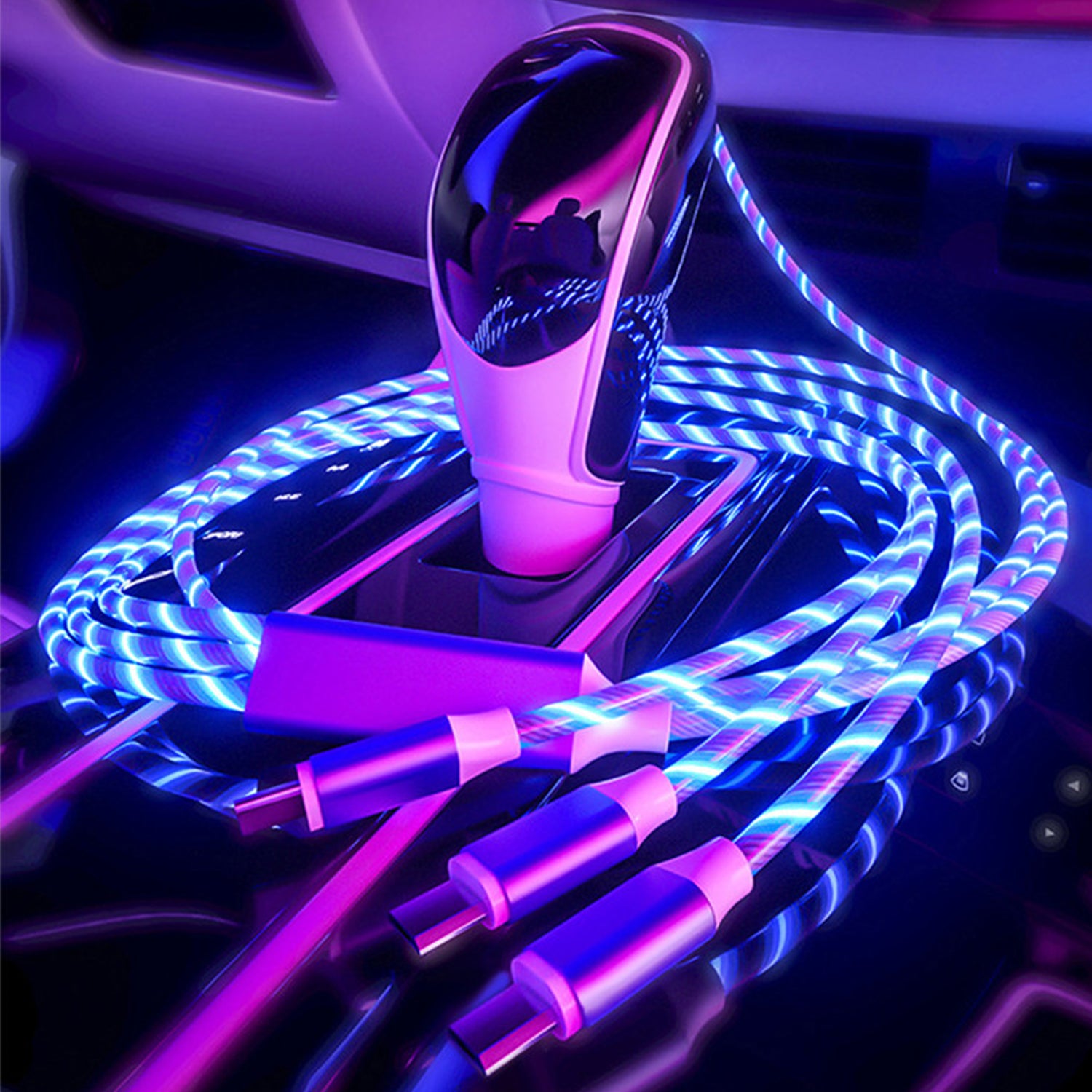 3in1 (Lightning& Type C& Micro) LED Flow Luminous Charging Cable for iPhone& Android Devices