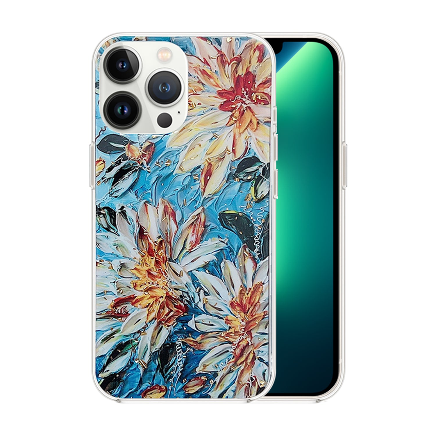 iPhone 13 Pro TPU oil painting flower shiny summer case