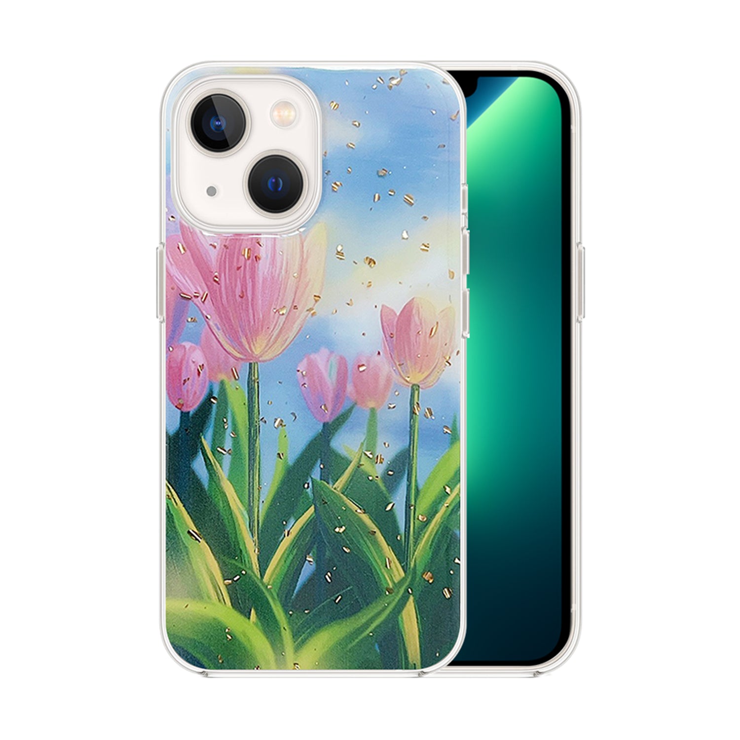 iPhone 14/13 TPU oil painting flower shiny summer case