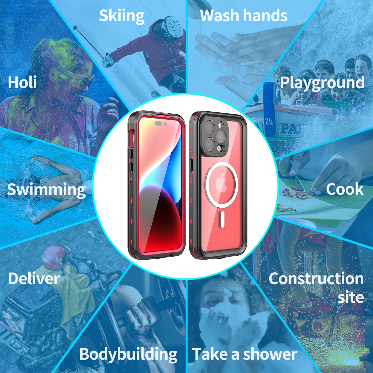 iPhone 15 Pro Max 360 Full Protective Waterproof Case With Built-in Screen Fingerprint Protector