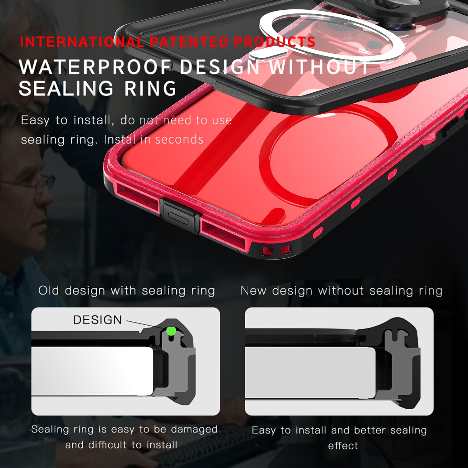 iPhone 15 Pro Max 360 Full Protective Waterproof Case With Built-in Screen Fingerprint Protector