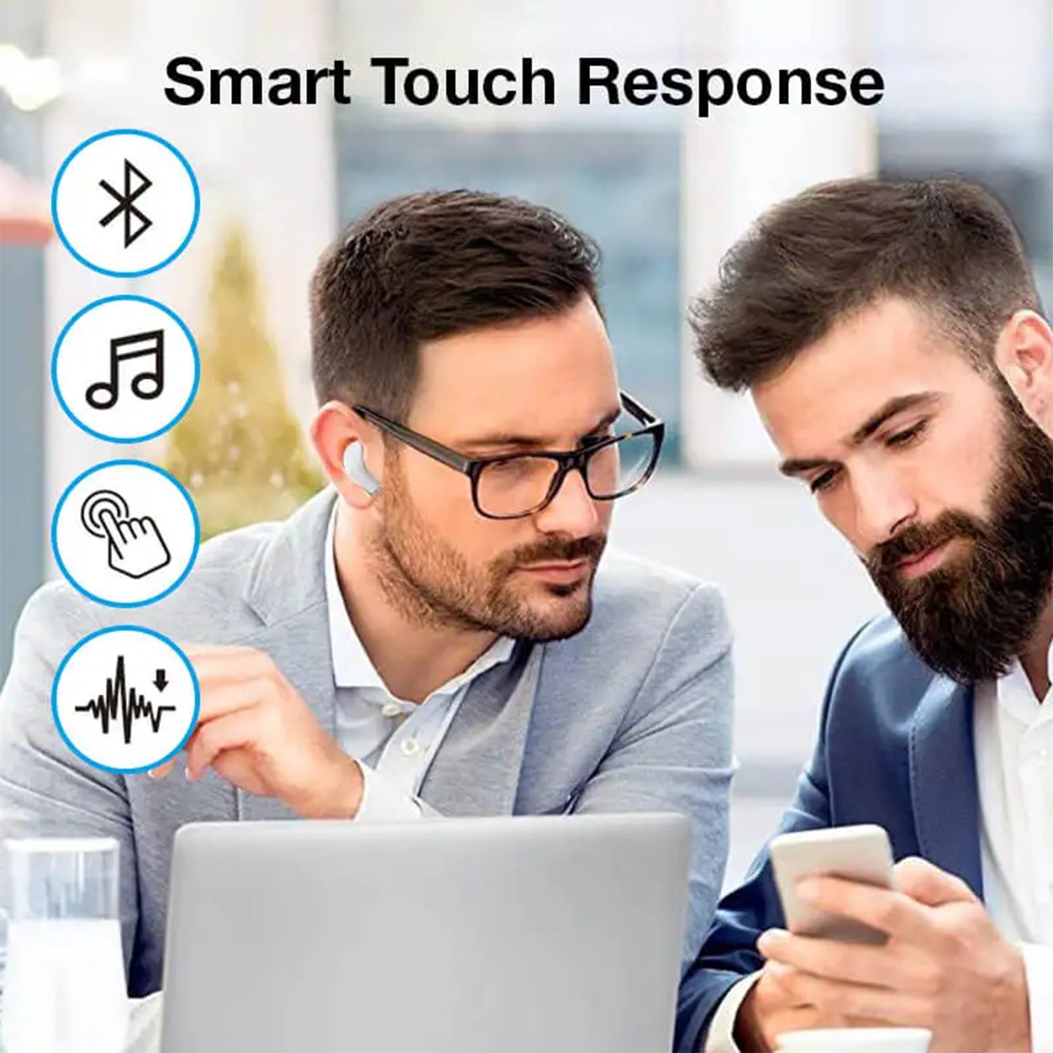 Bluetooth Earphones Gyro Rotation Earbuds Binaural Smart Touch HIFI Stereo Voice Audio-White