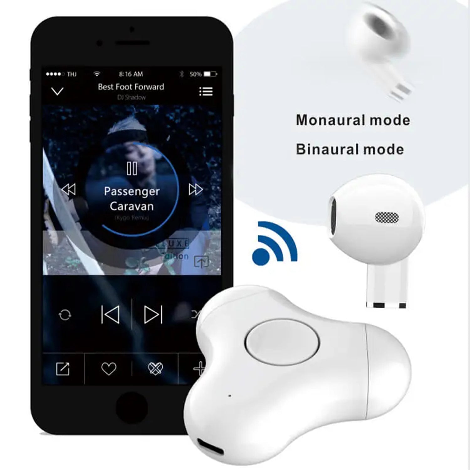 Bluetooth Earphones Gyro Rotation Earbuds Binaural Smart Touch HIFI Stereo Voice Audio-White