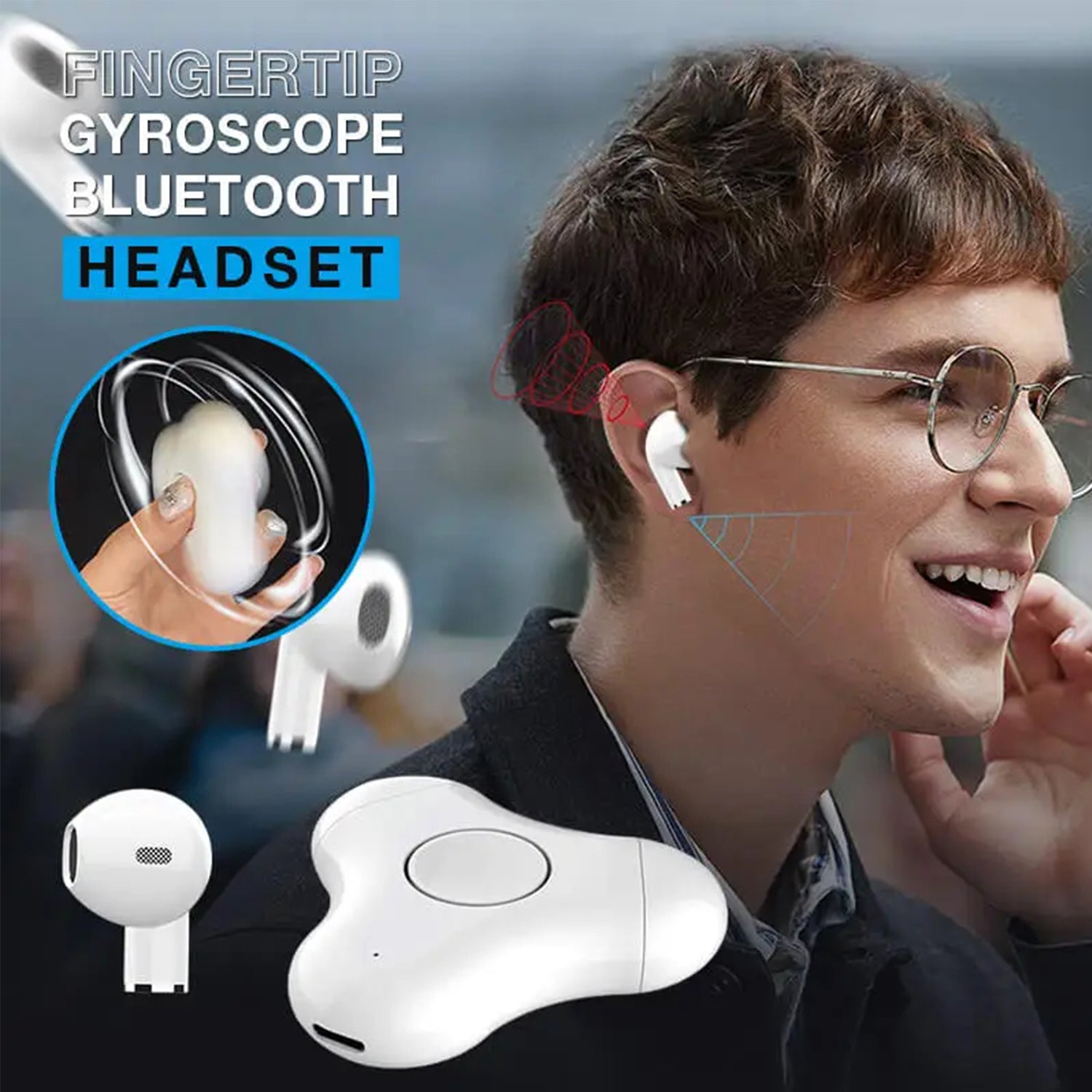 Bluetooth Earphones Gyro Rotation Earbuds Binaural Smart Touch HIFI Stereo Voice Audio-White