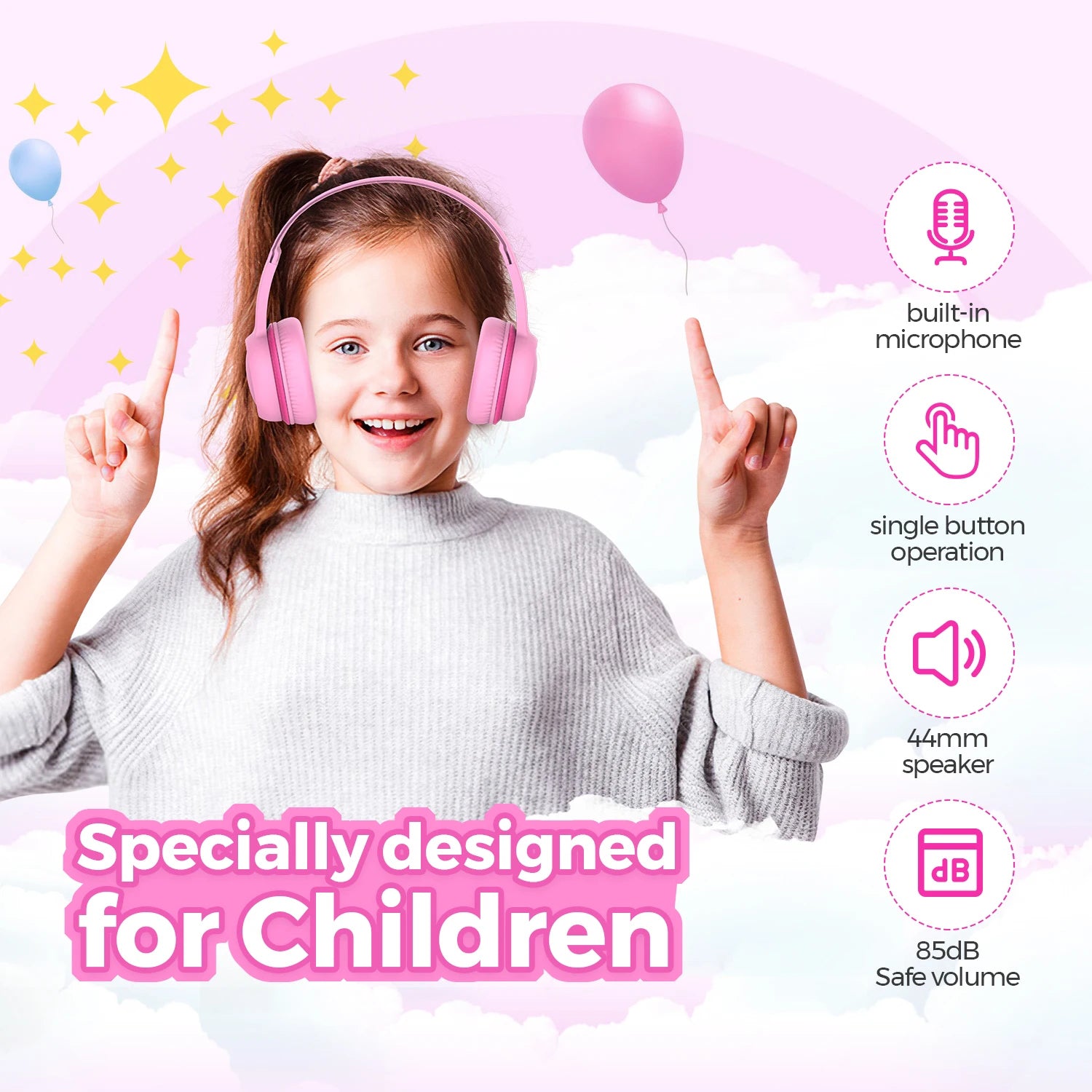 Ear Headphones for Kids, Headphones with Safe Volume Limiter 85dB, Adjustable and Flexible for Kids, Boys, Girls,Suit for School Classroom Students Teens Children