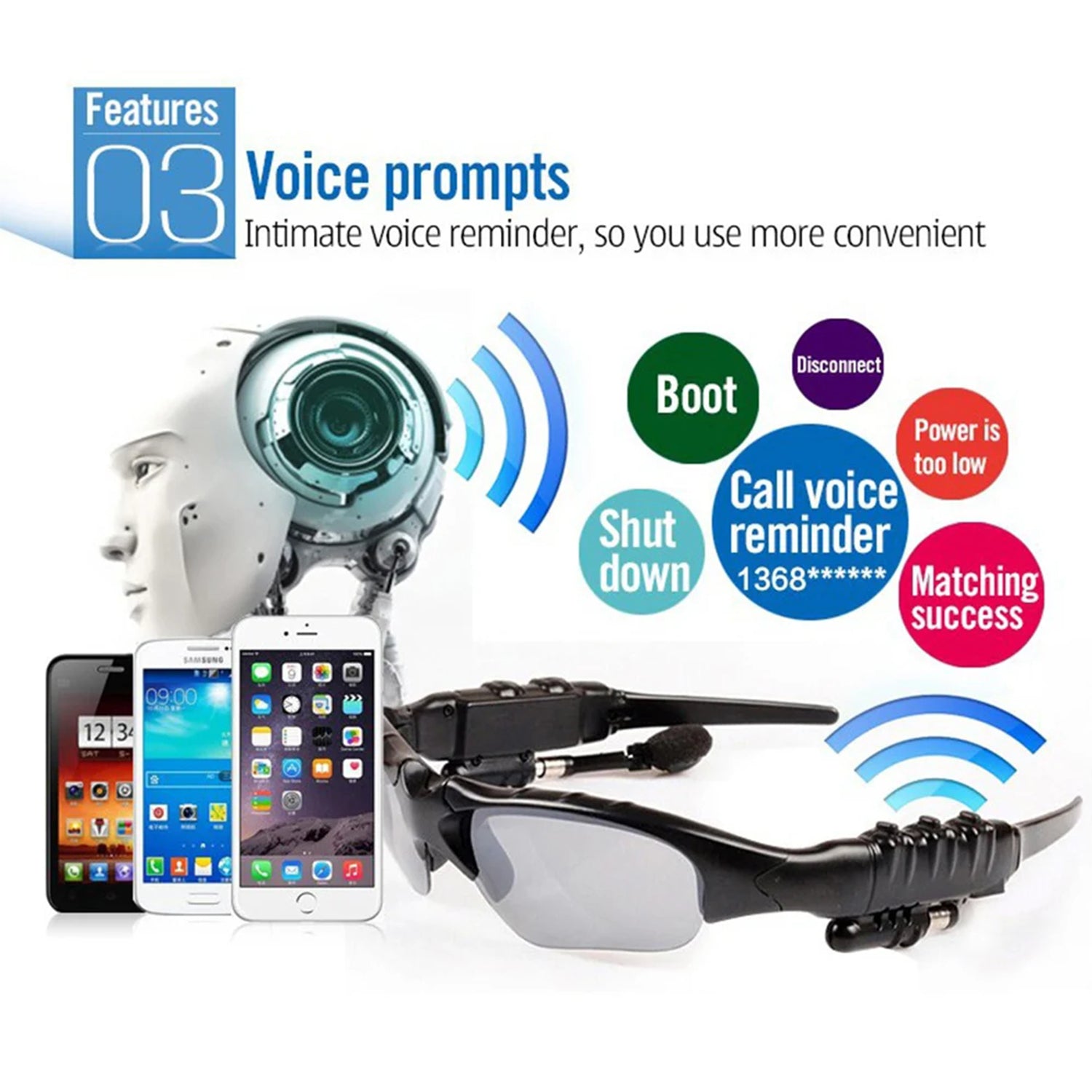 Wireless Music Sunglasses with Stereo Handsfree Bluetooth 4.1 Headset Headphone