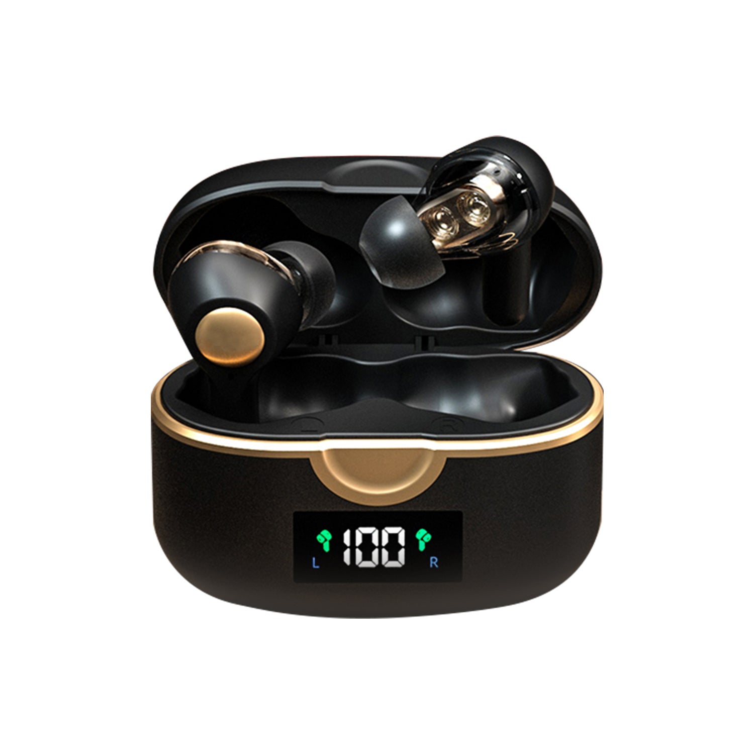 Four-speaker Bluetooth Airpods with dual-acting ring on display