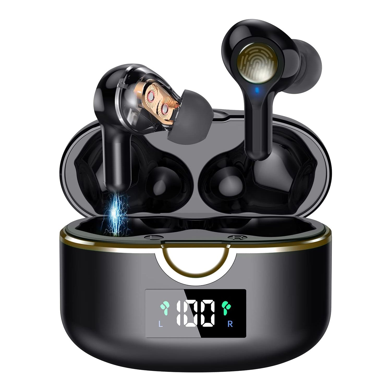 Four-speaker Bluetooth Airpods with dual-acting ring on display