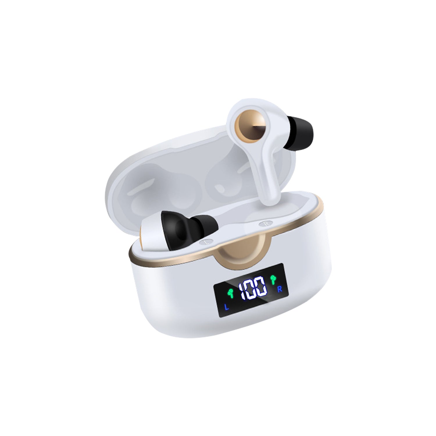Four-speaker Bluetooth Airpods with dual-acting ring on display