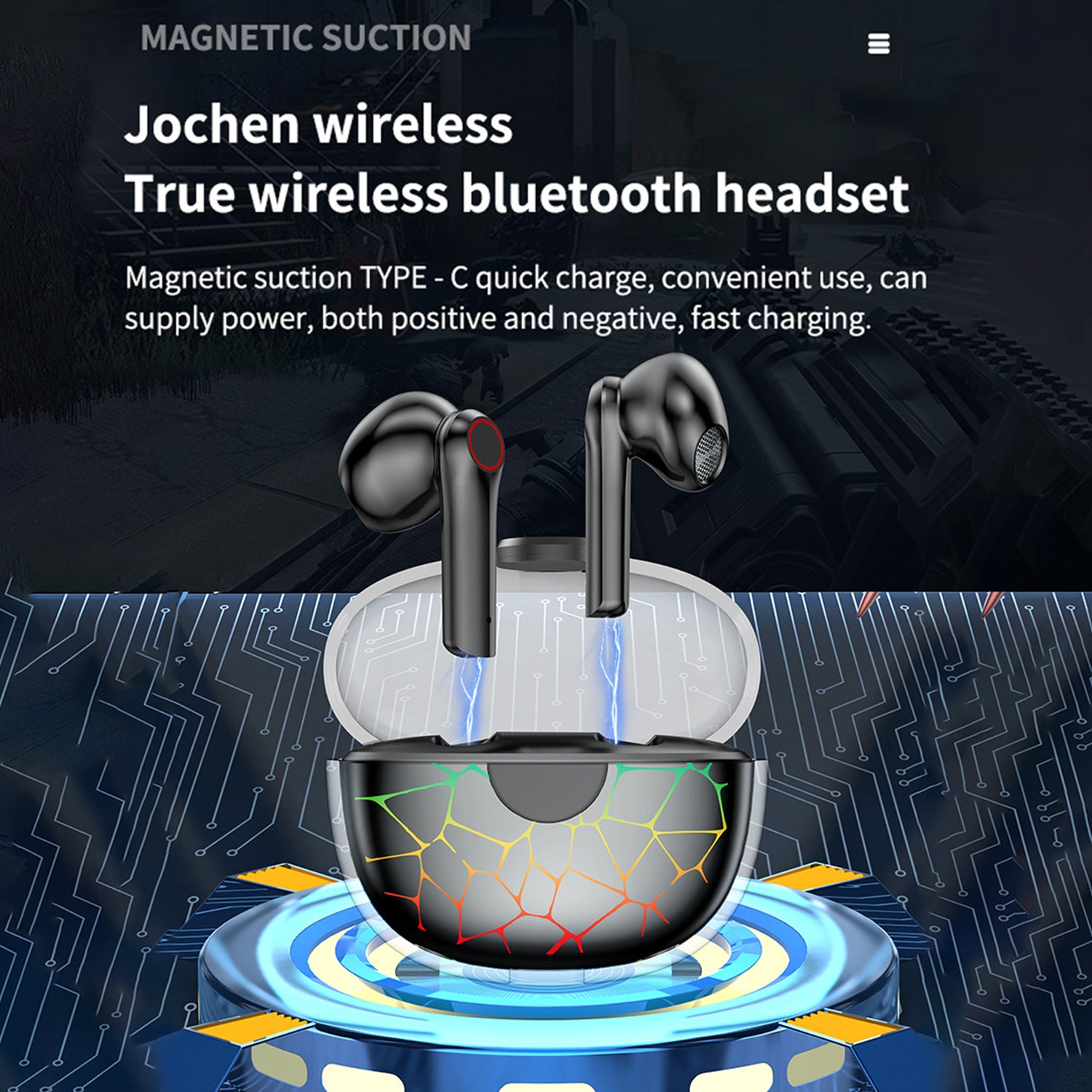 Wireless Bluetooth Transparent Crack Light Noise Reduction Earphones