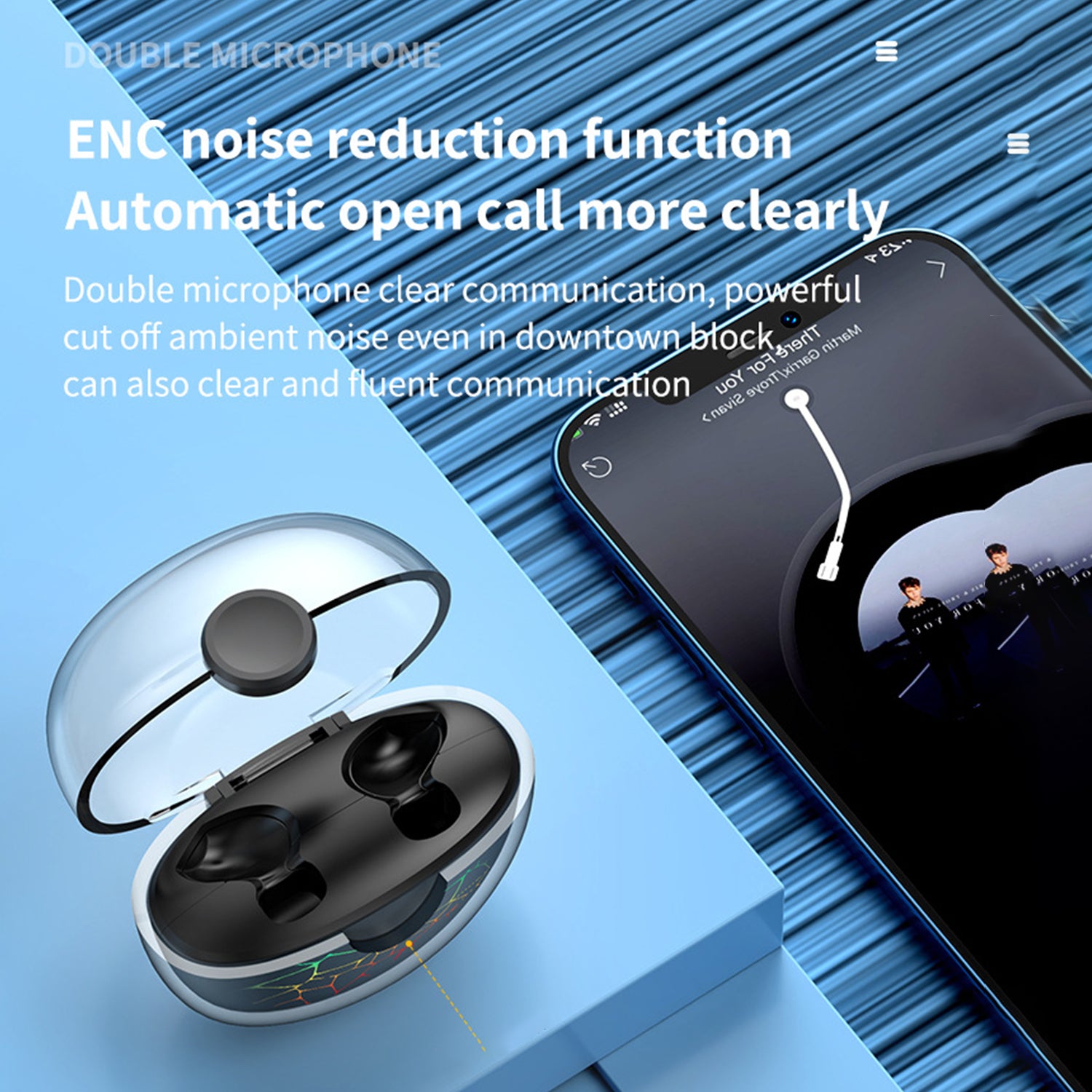 Wireless Bluetooth Transparent Crack Light Noise Reduction Earphones