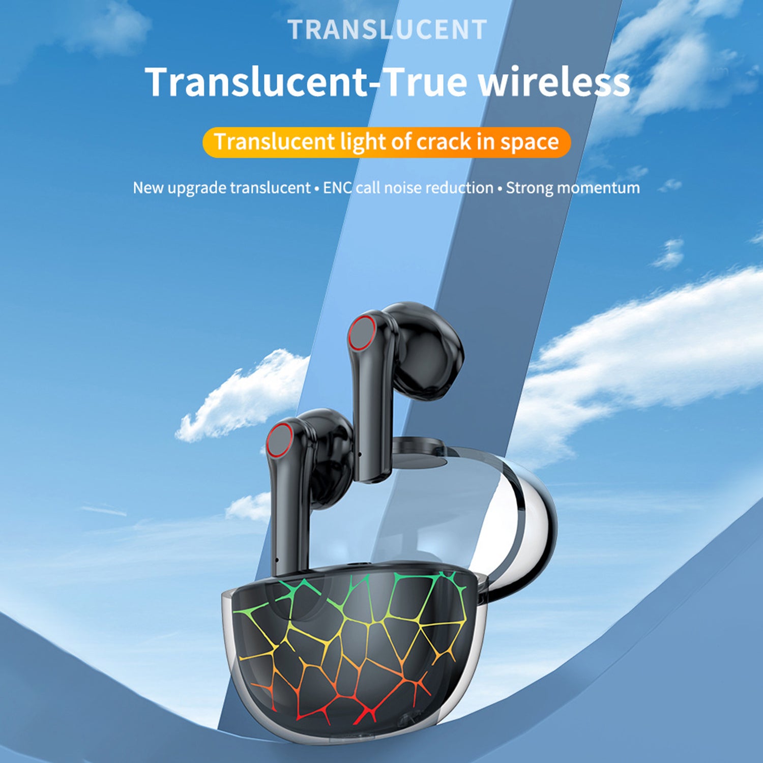 Wireless Bluetooth Transparent Crack Light Noise Reduction Earphones