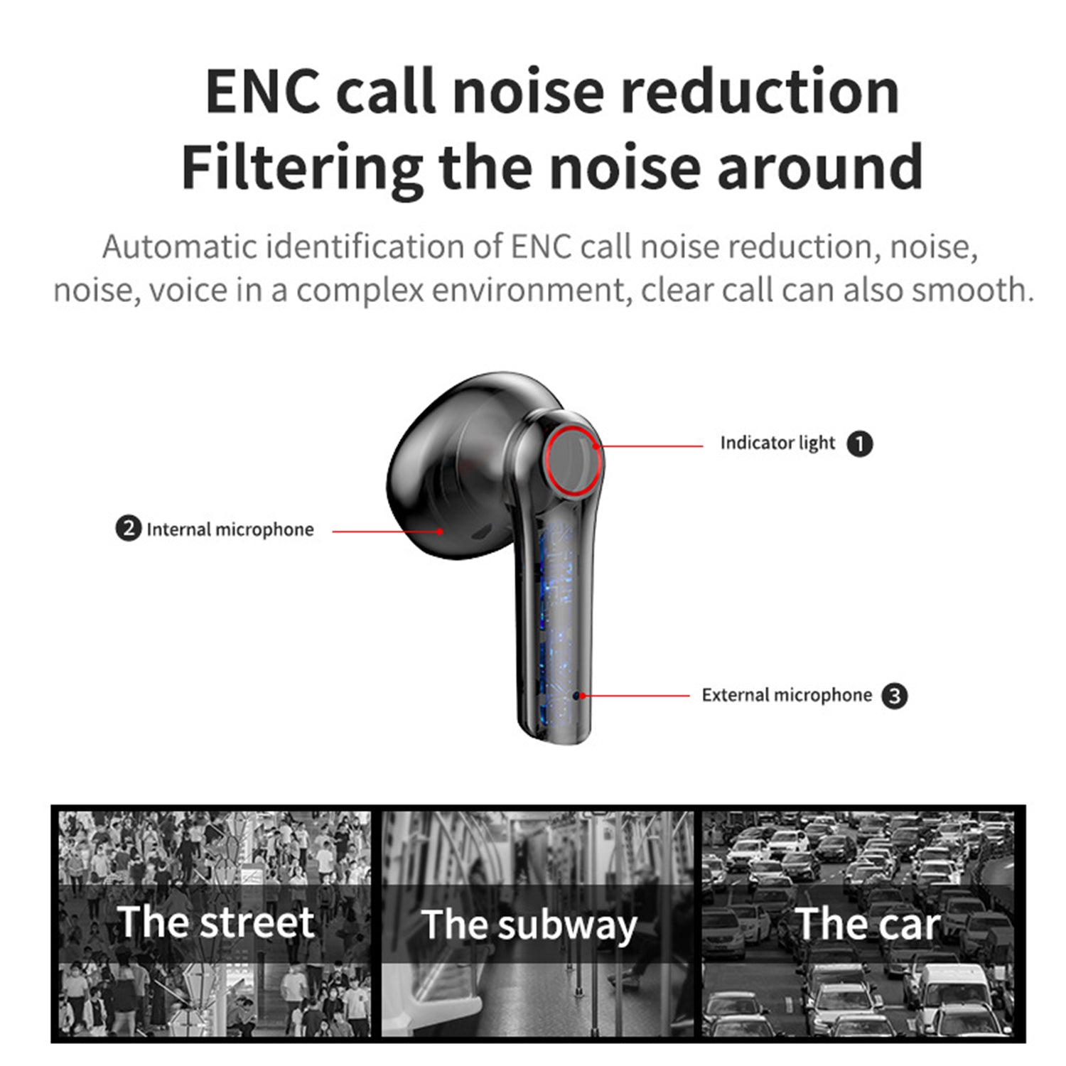 Wireless Bluetooth Transparent Crack Light Noise Reduction Earphones