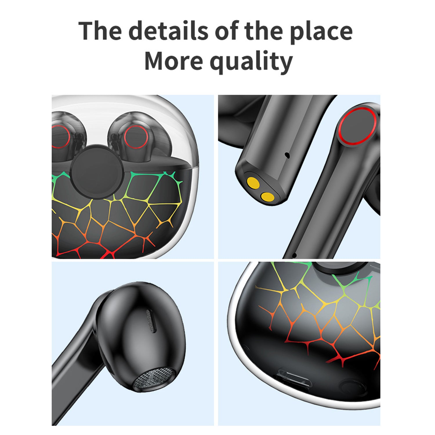 Wireless Bluetooth Transparent Crack Light Noise Reduction Earphones