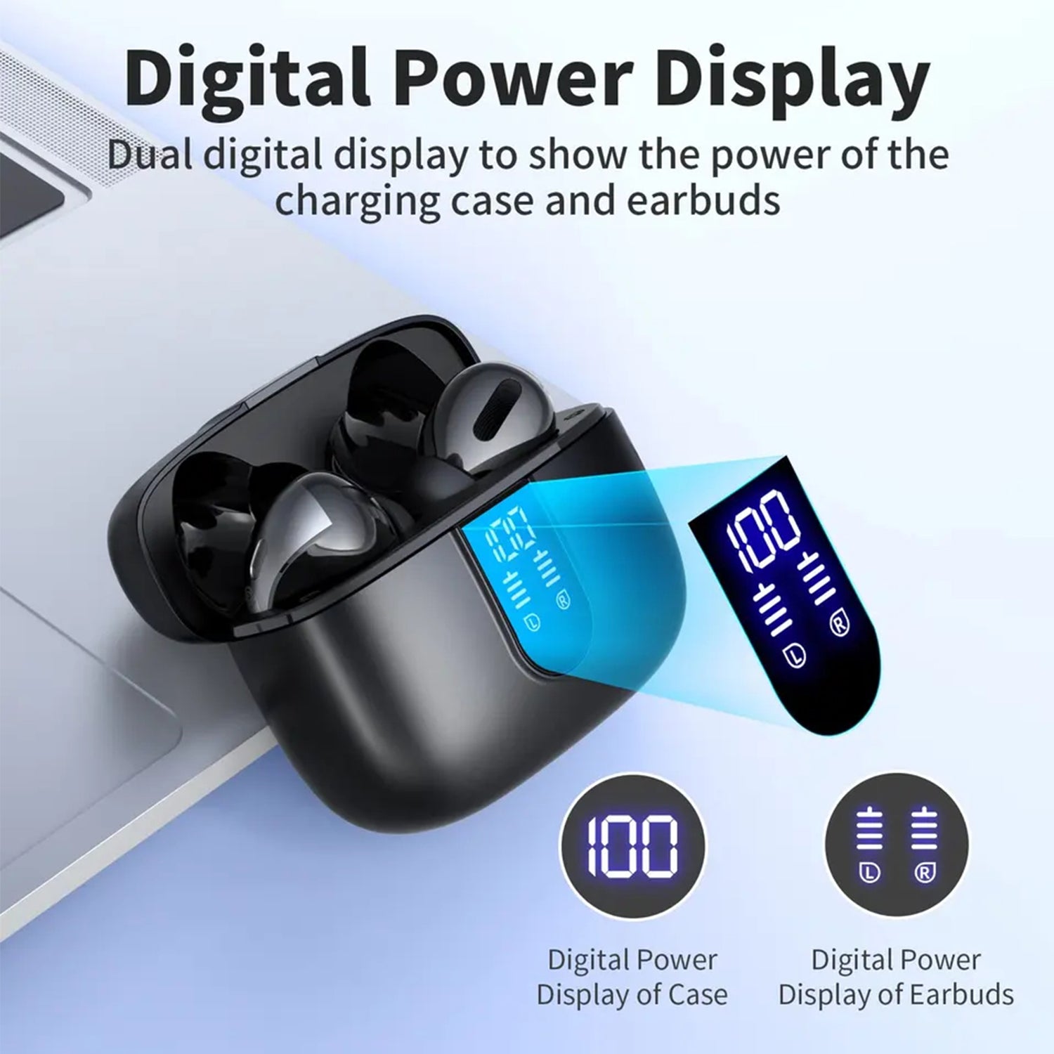Bluetooth 5.3 Wireless Headphones, X08 Wireless Earbuds 40H Playtime with LED Power Display, IPX5 Waterproof Headphones with Touch Control for Sport/Work Earphones
