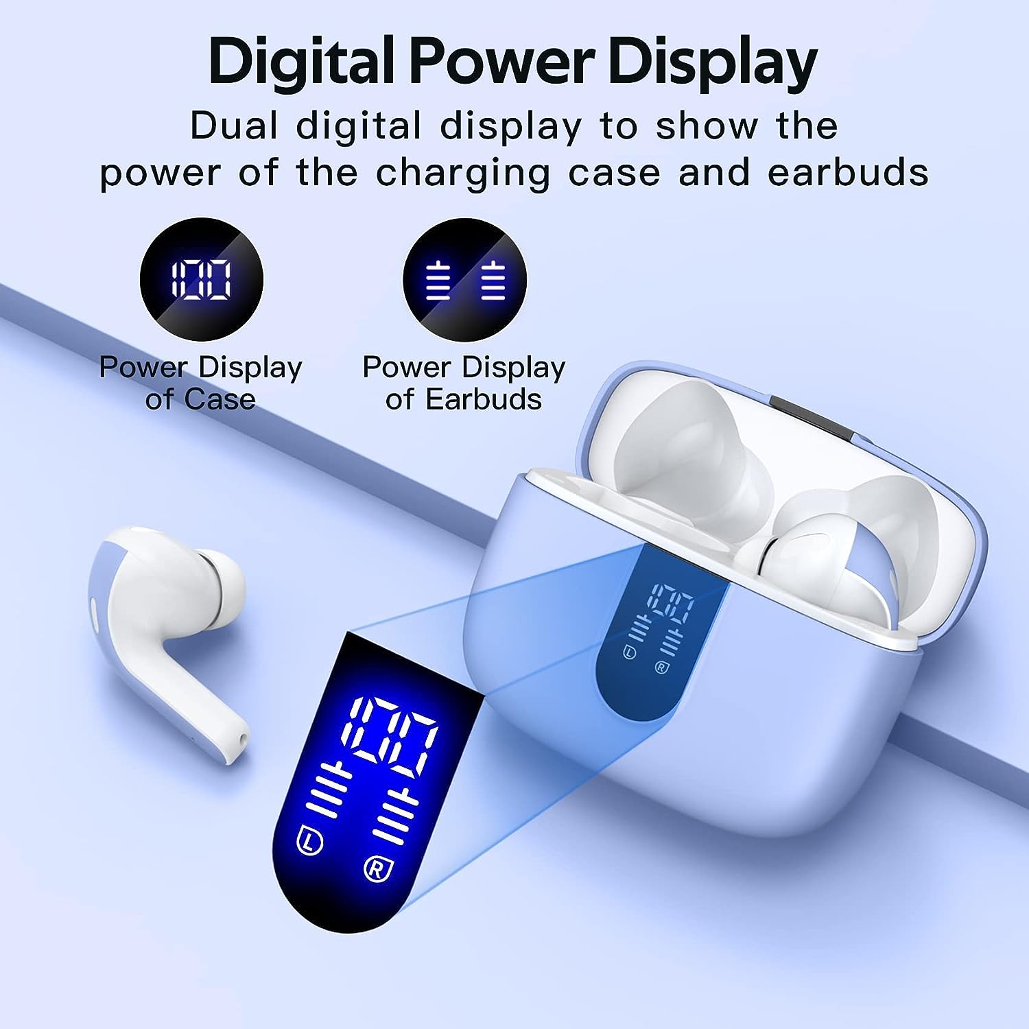 Bluetooth 5.3 Wireless Headphones, X08 Wireless Earbuds 40H Playtime with LED Power Display, IPX5 Waterproof Headphones with Touch Control for Sport/Work Earphones