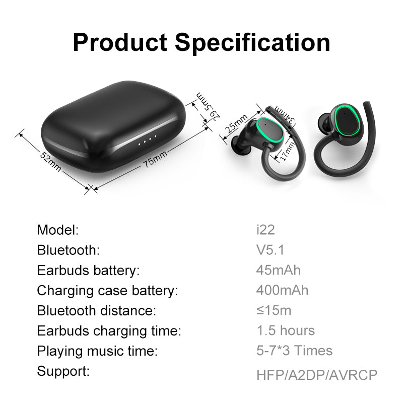 Noise reduction hang Lug type Bluetooth headset-Black*Green