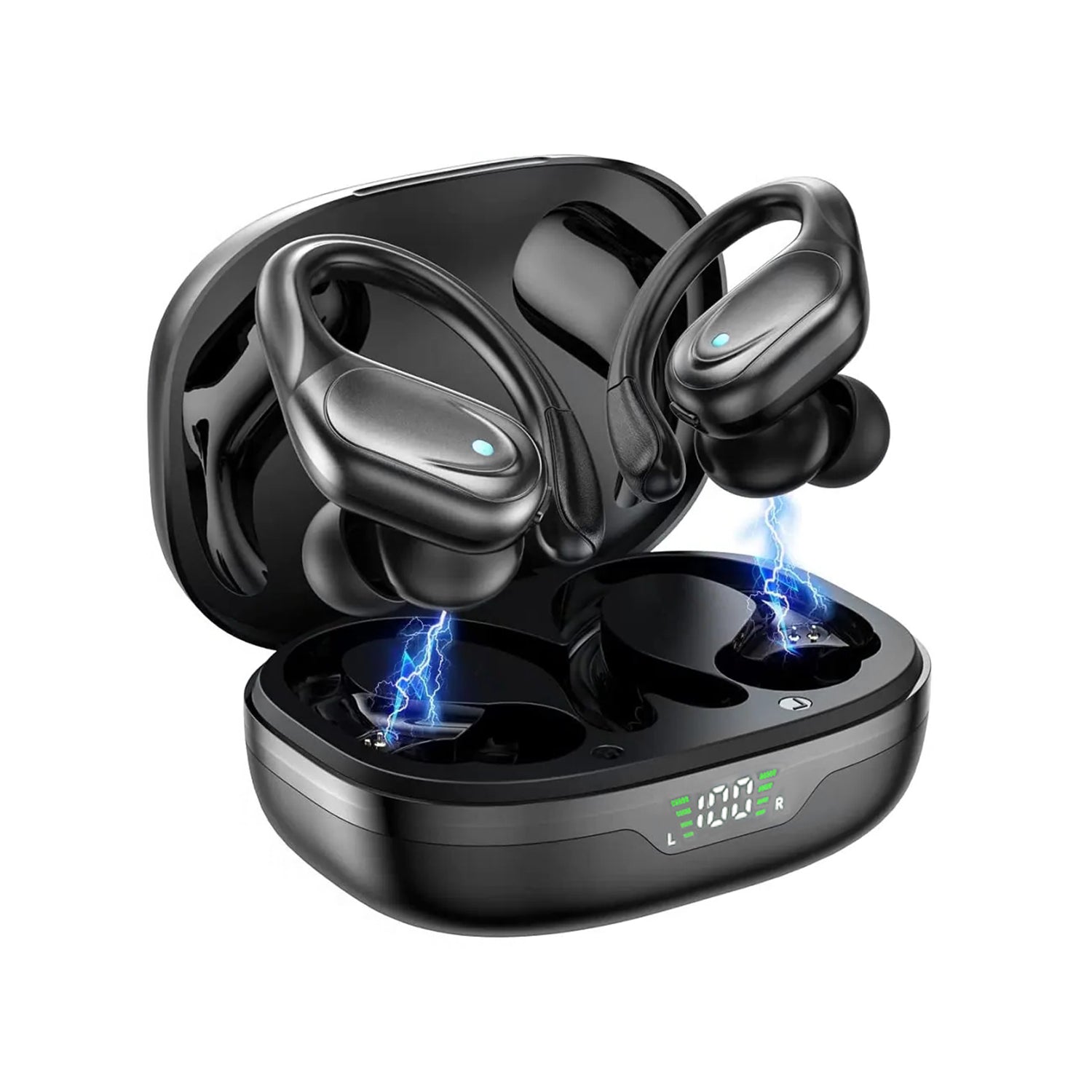 Wireless Bluetooth Headphones 8Hrs Playtime HD Stereo ,Audio Digital LED Display ,Over-Ear Earphones With Earhook Waterproof With Mic For Sport Running Workout Headphones